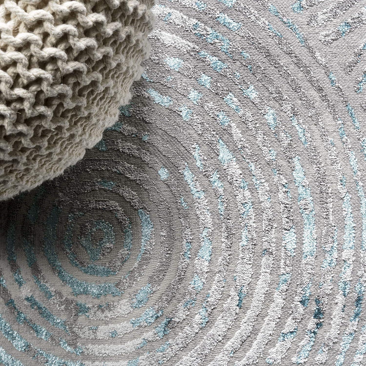 Coastal Abstract Swirls Area Rug 8' x 10' - Gray and Turquoise