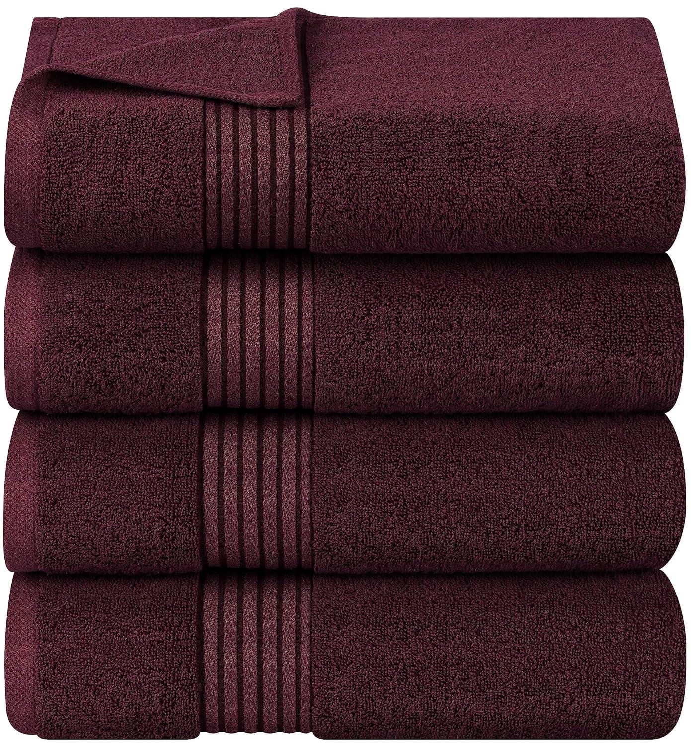 Utopia Towels 4 Pack Bath Towels Set, 27 by 54 Inches, 100% Ring Spun Cotton, Quick Dry, Highly Absorbent, Soft Feel Towels, Perfect for Daily Use, Burgundy