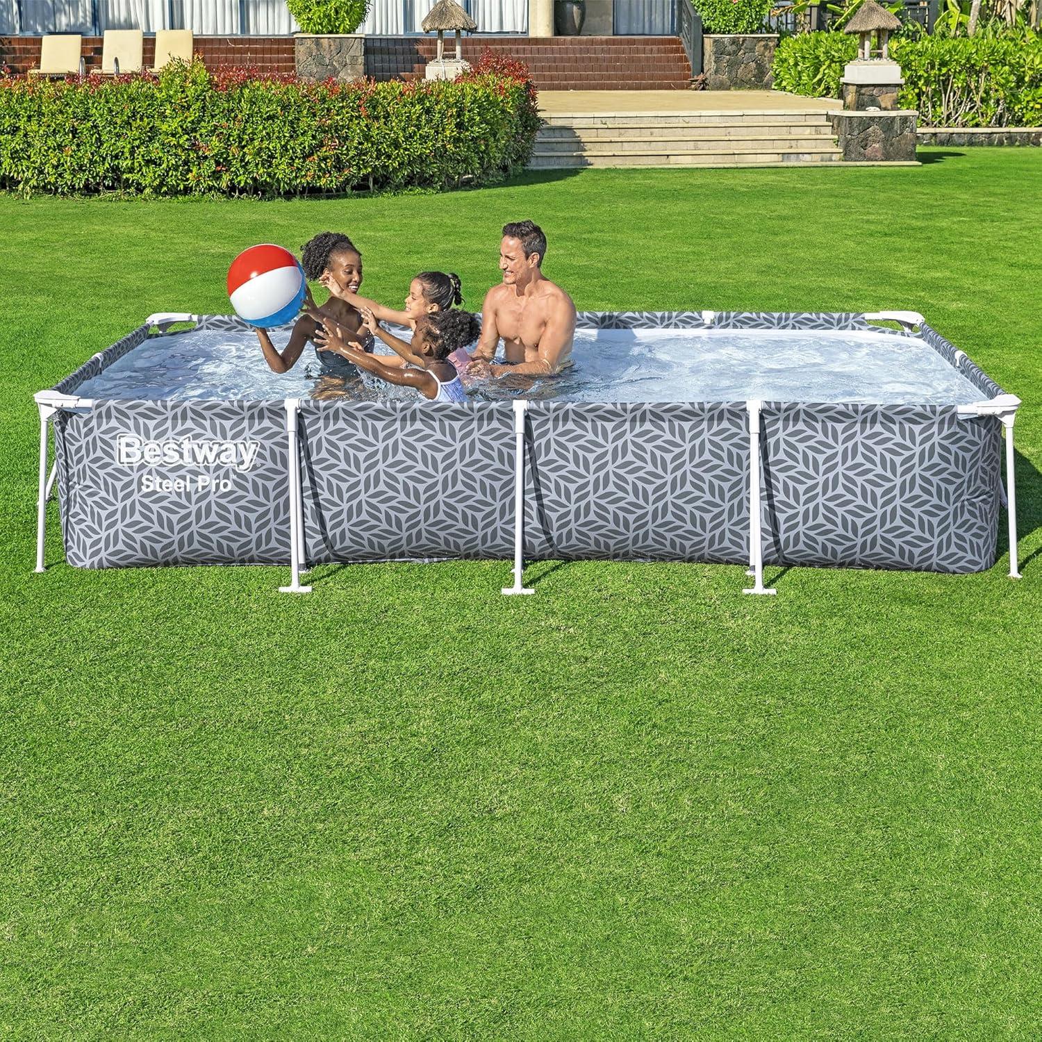 Bestway Steel ProRectangular Metal Frame Above Ground Outdoor Backyard Swimming Pool