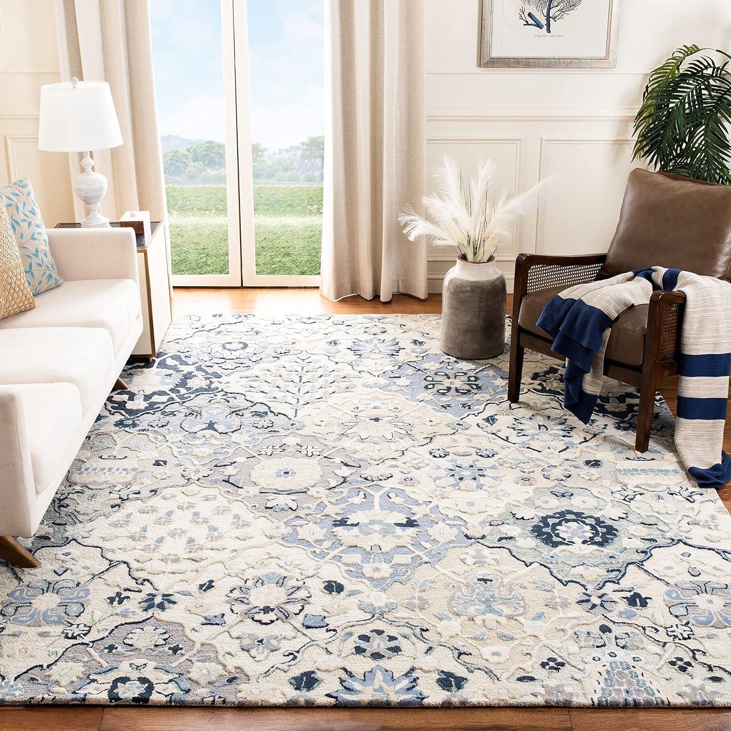 SAFAVIEH Glamour Charmaine Floral Wool Area Rug, Beige/Blue, 9' x 12'