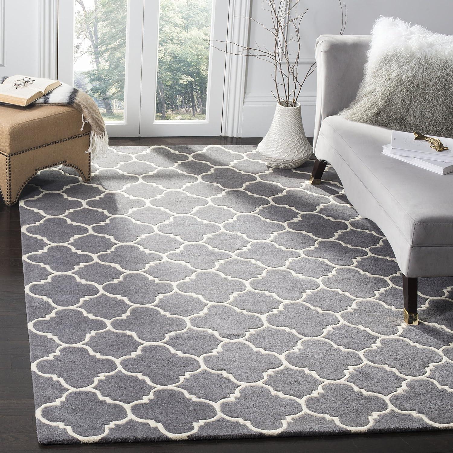 Dark Grey and Ivory Hand-Tufted Wool 4' x 6' Area Rug