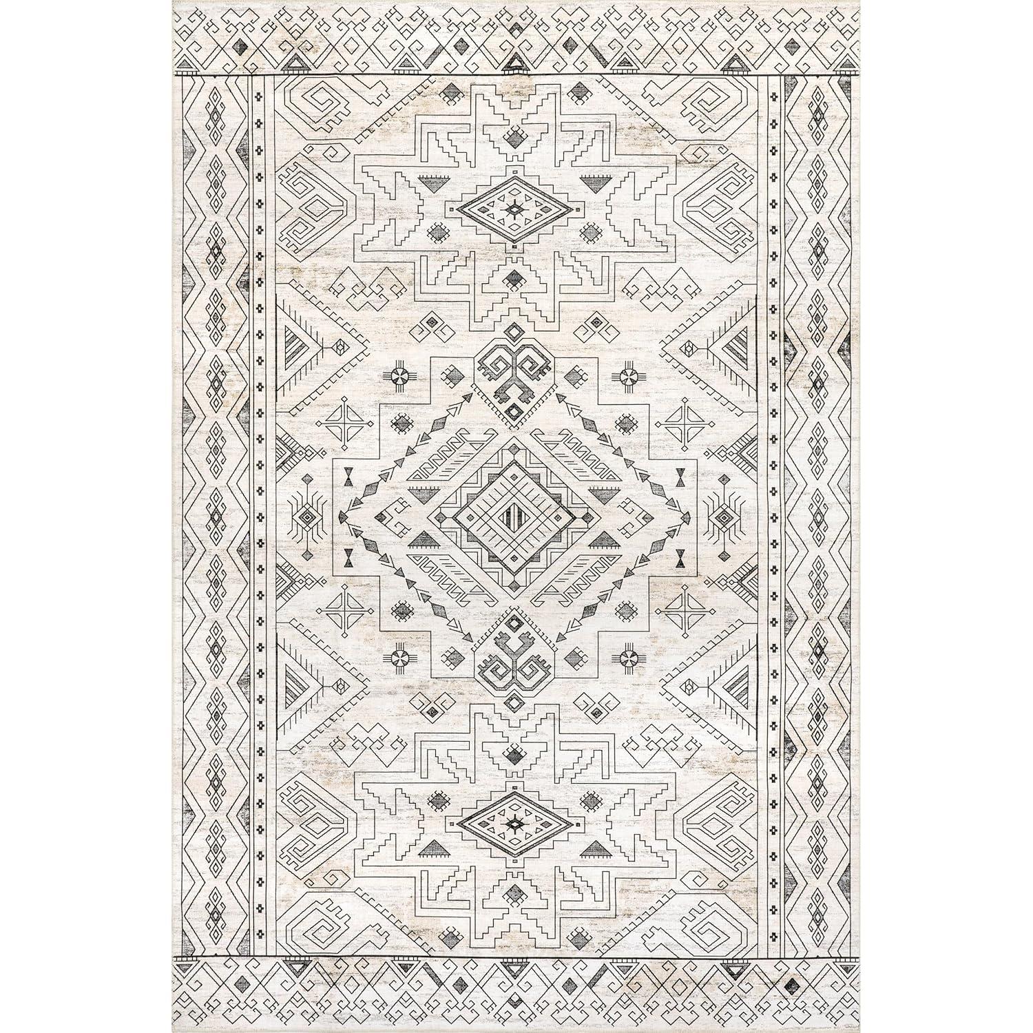 Nuloom Malena Bordered Pet Friendly Machine Washable Area Rug, 5' x 8', Light Grey
