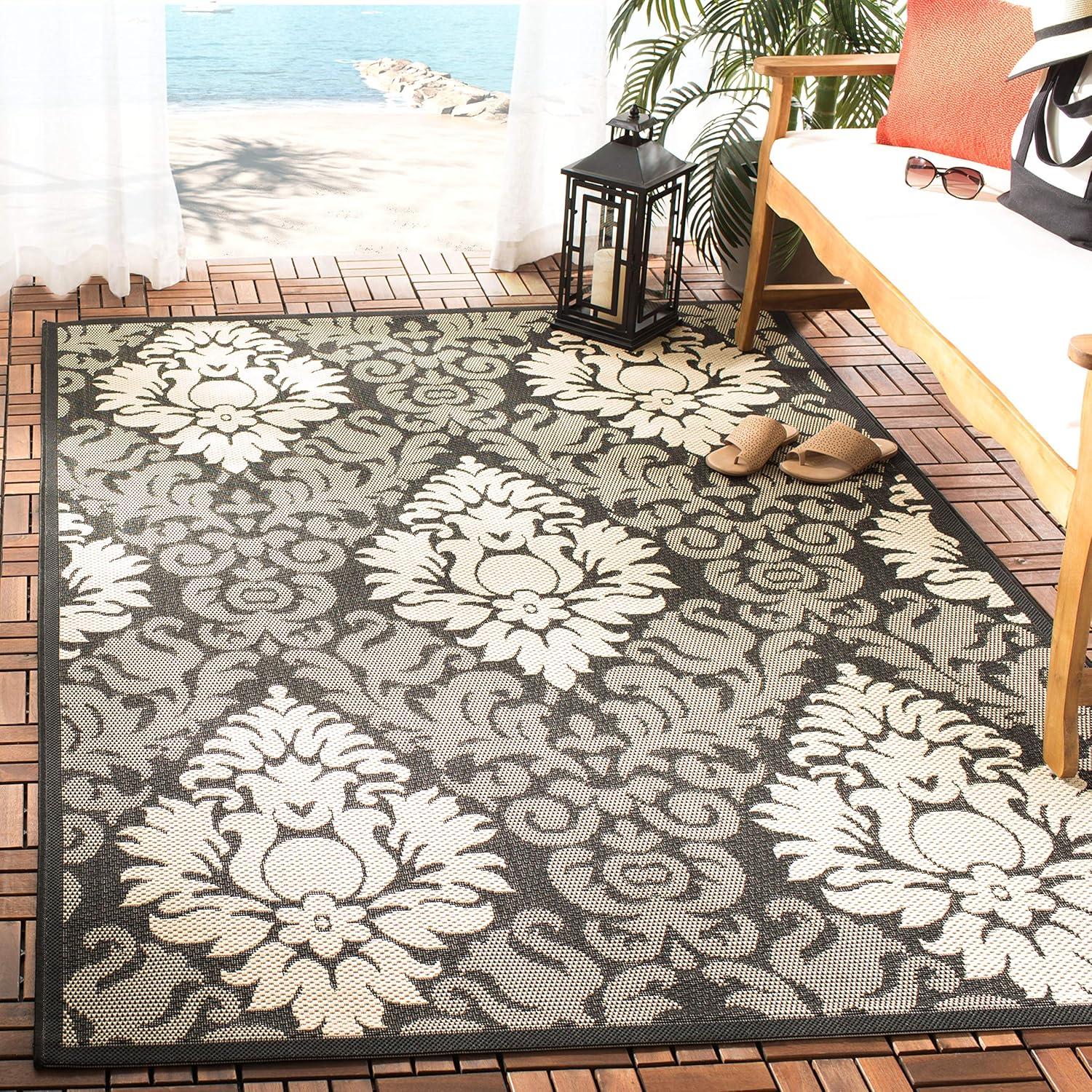 Courtyard CY2714 Power Loomed Indoor and Outdoor Area Rug - Black/Sand - 8'x11' - Safavieh