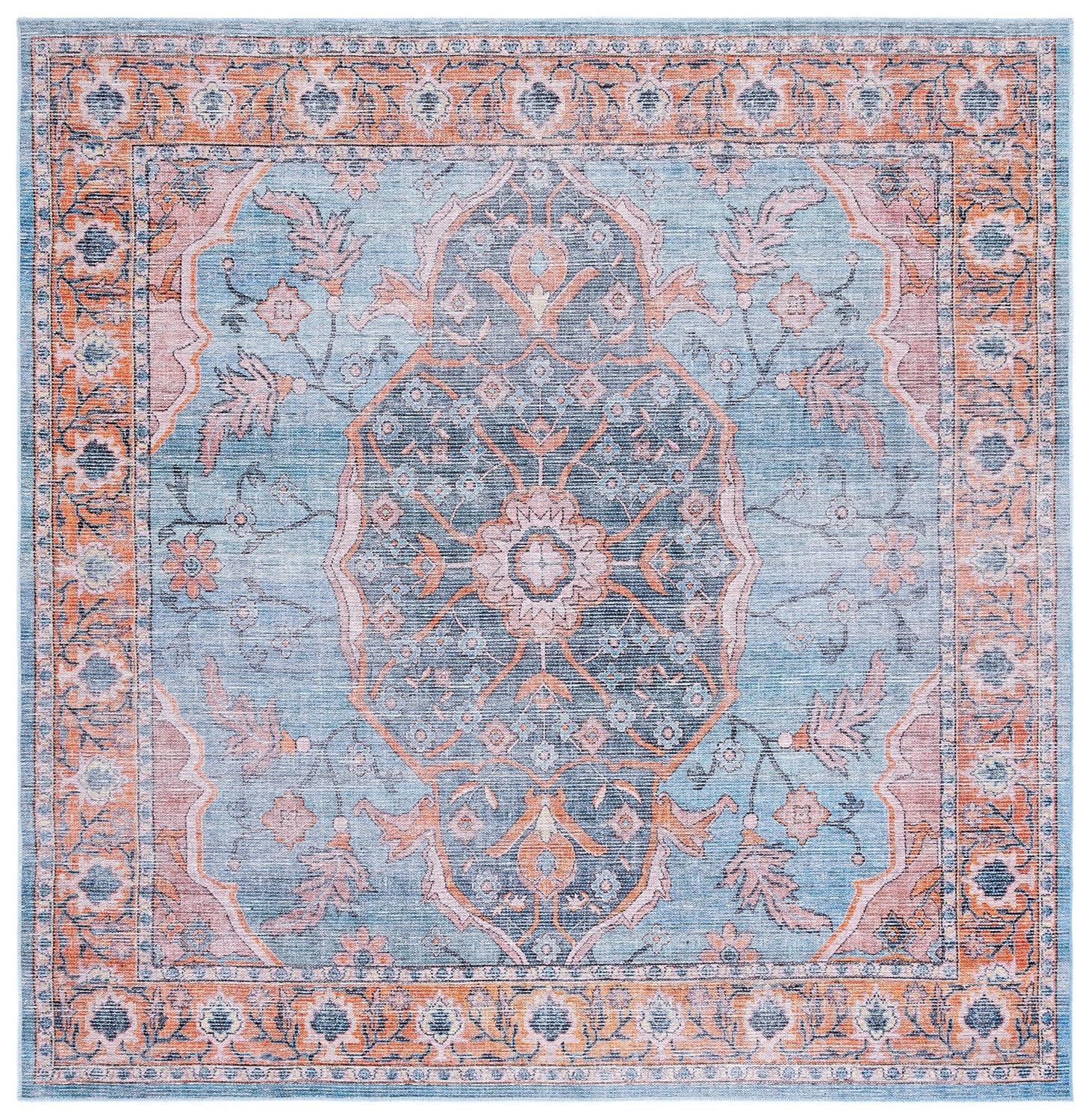 Serapi SEP540 Power Loomed Machine Washable Skid-Resistant Indoor Area Rug - Blue/Orange - 6'7"x6'7" - Safavieh