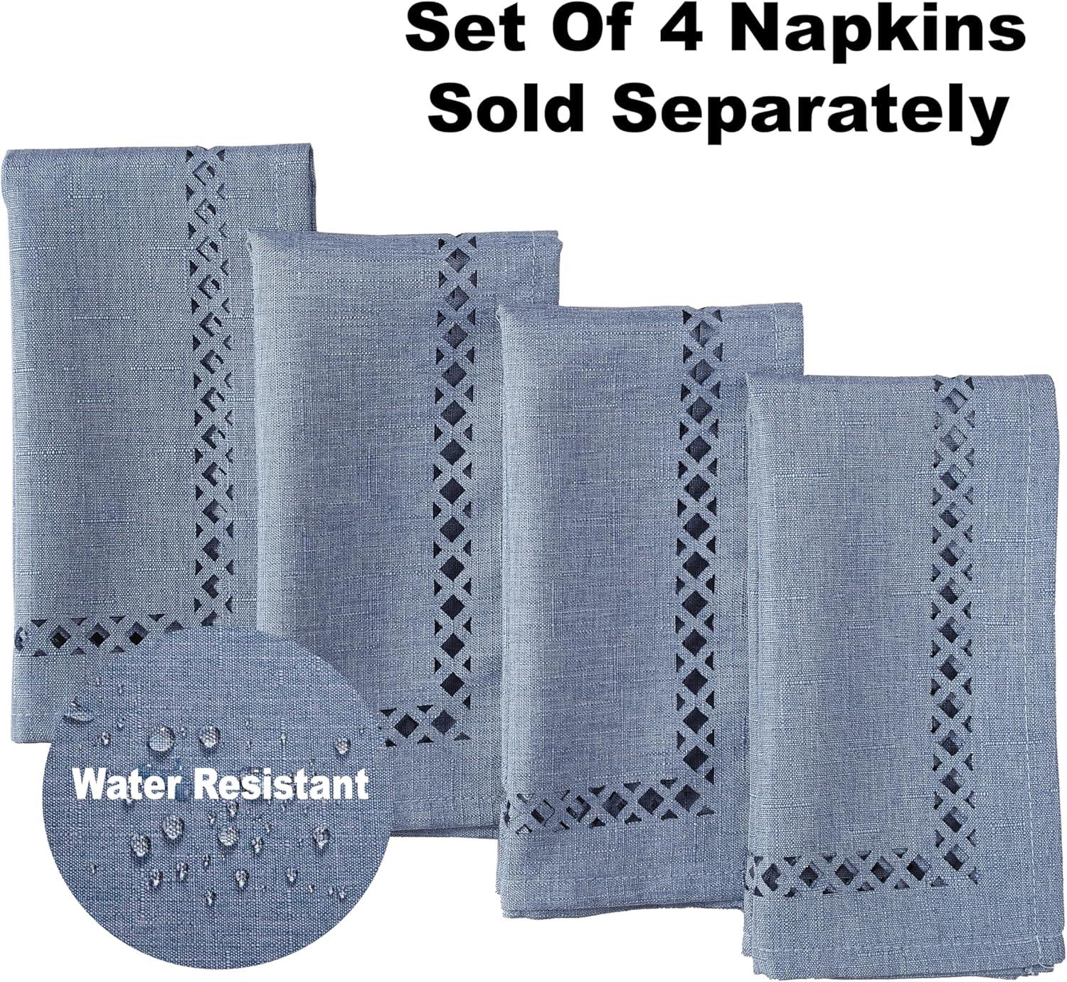 Wedgewood Blue Square Polyester Napkins Set with Lattice Cutwork