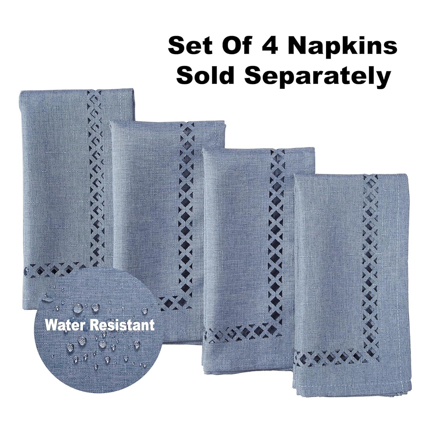 Wedgewood Blue Square Polyester Napkins Set with Lattice Cutwork