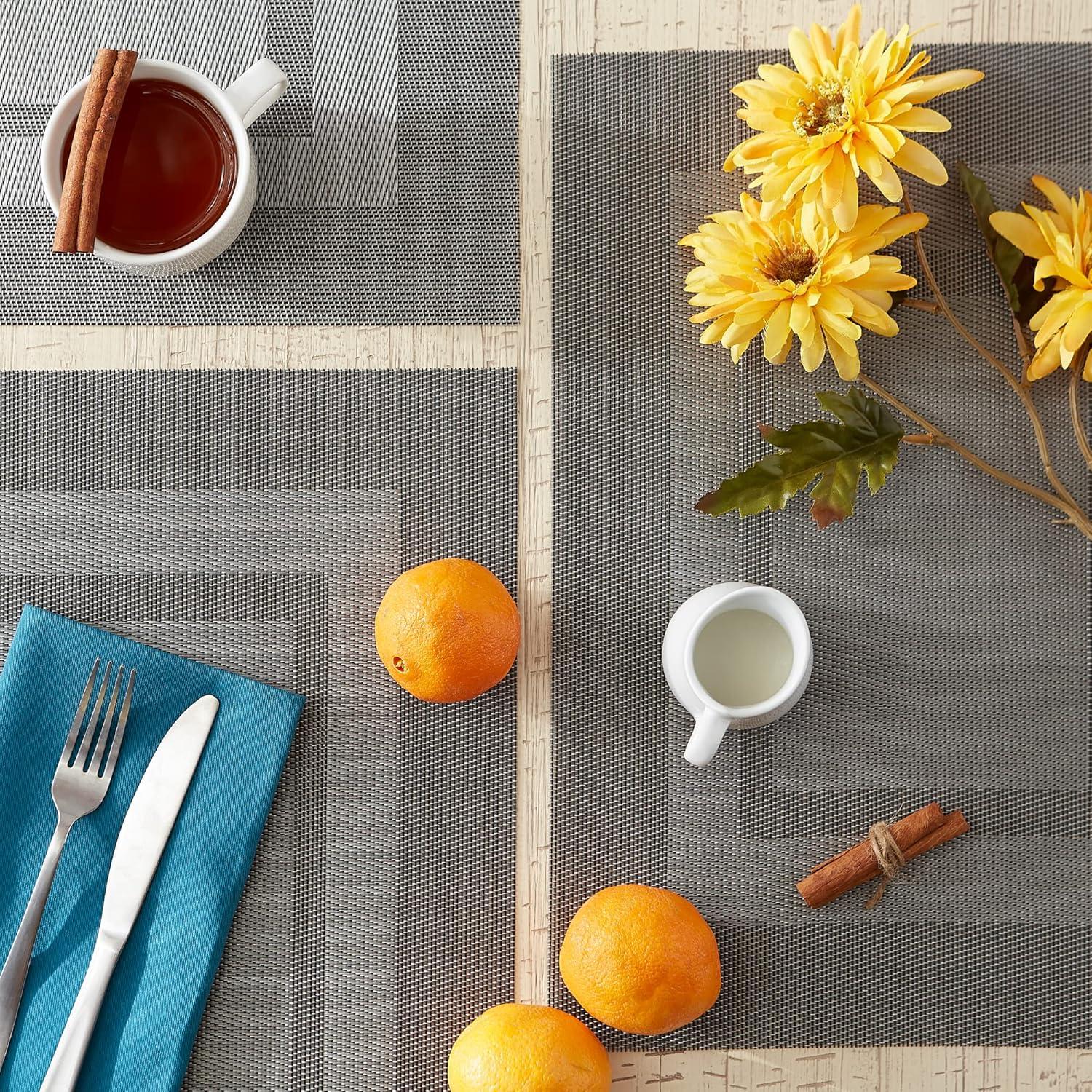 Gray Double Border Vinyl Rectangle Placemats, Set of 6