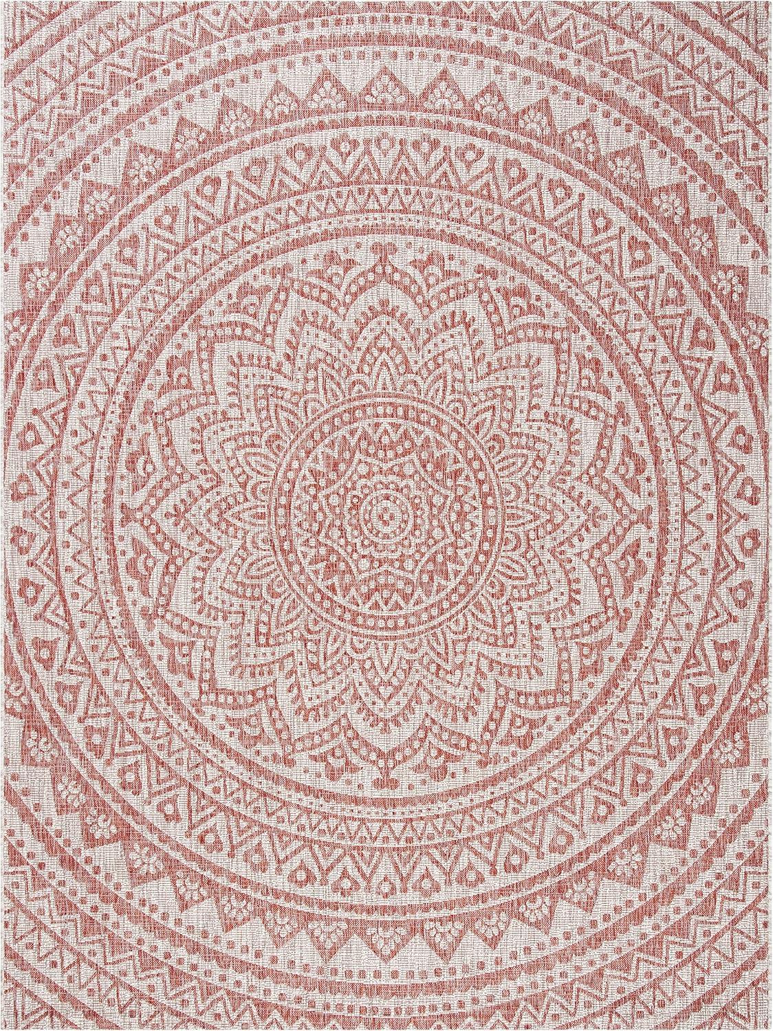 SAFAVIEH Courtyard Josiah Floral Medallion Indoor/Outdoor Area Rug, 9' x 12', Light Beige/Terracotta