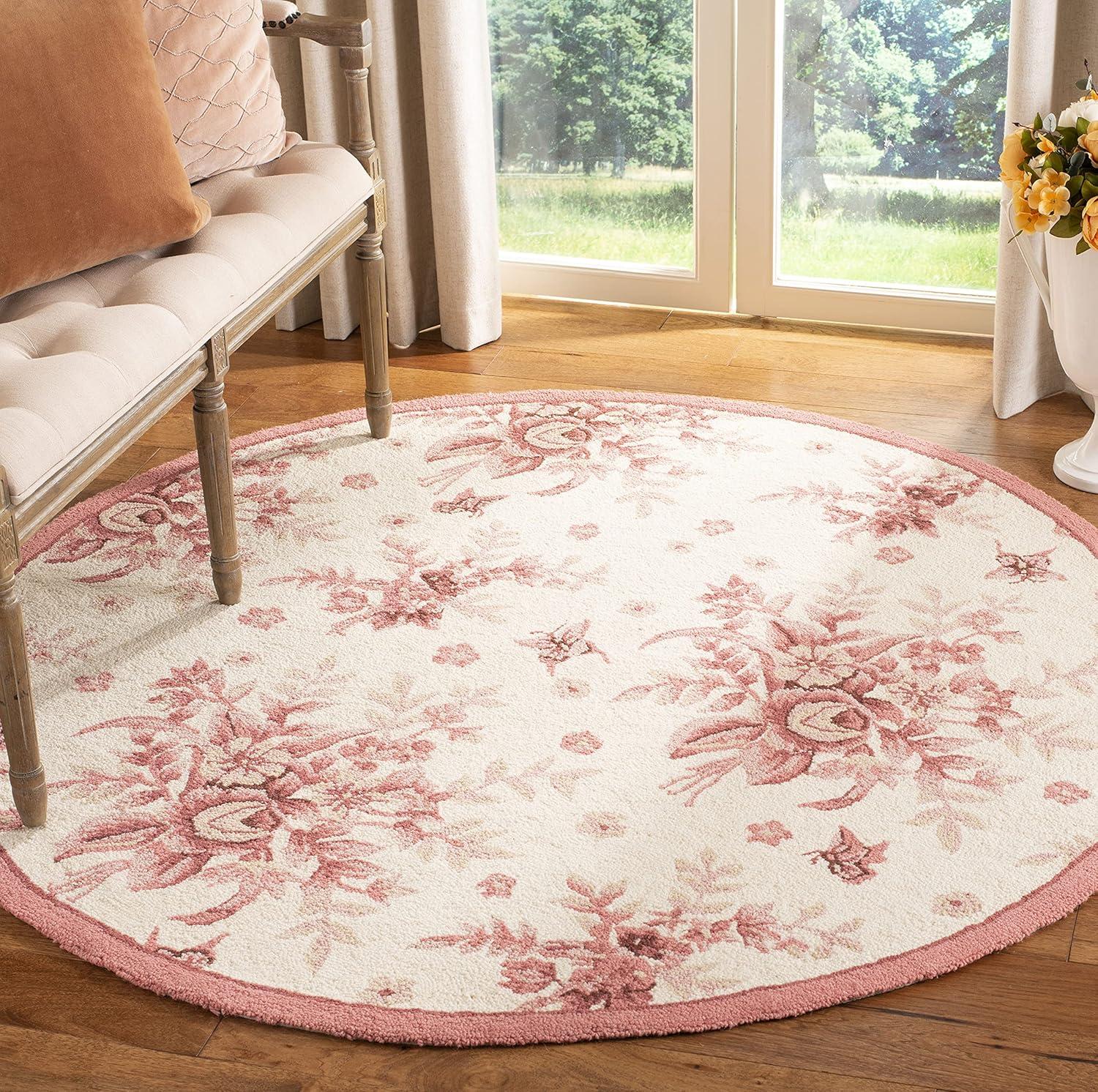 SAFAVIEH Chelsea Benedict Floral Wool Area Rug, Ivory/Rose, 3' x 3' Round