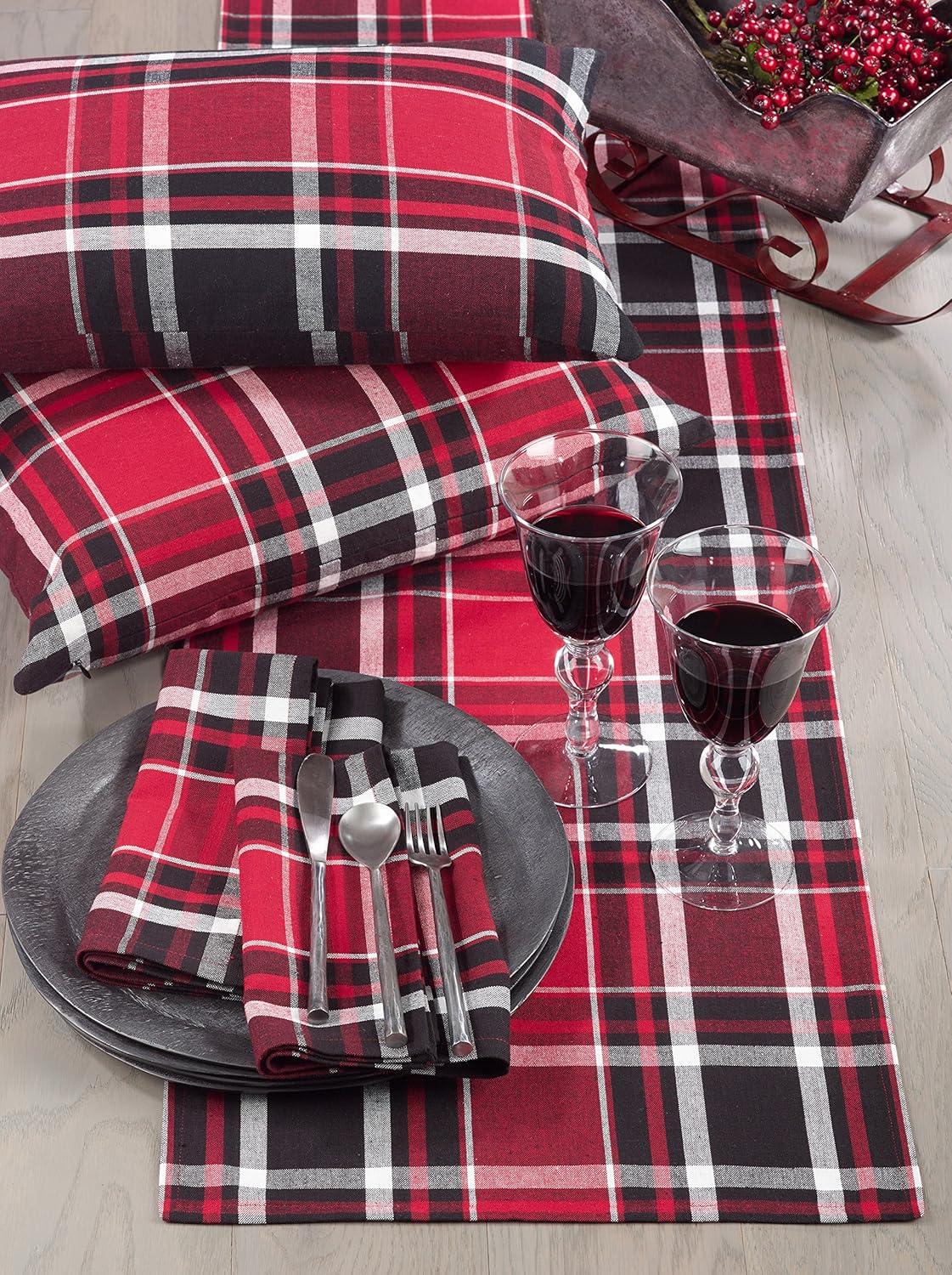 Red and Black Plaid Cotton Christmas Table Runner