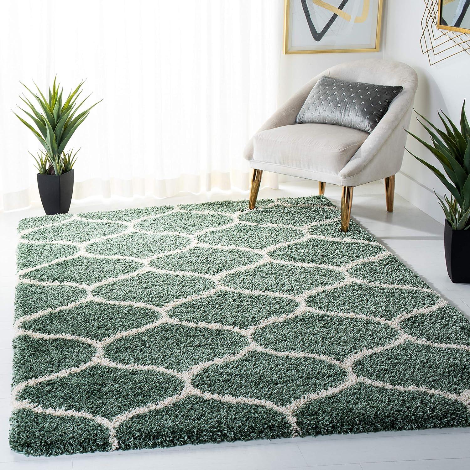 SAFAVIEH Hudson Arline Plush Geometric Shag Area Rug, Light Green/Ivory, 5'1" x 7'6"