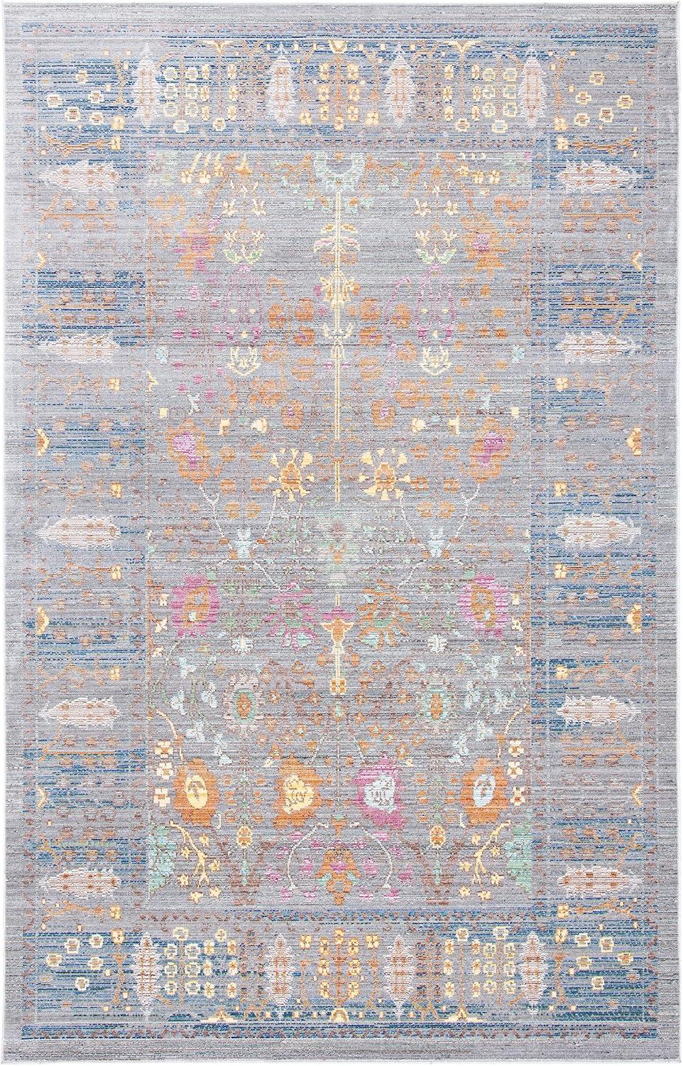 SAFAVIEH Valencia Grigor Traditional Polyester Area Rug, Grey/Multi, 4' x 6'