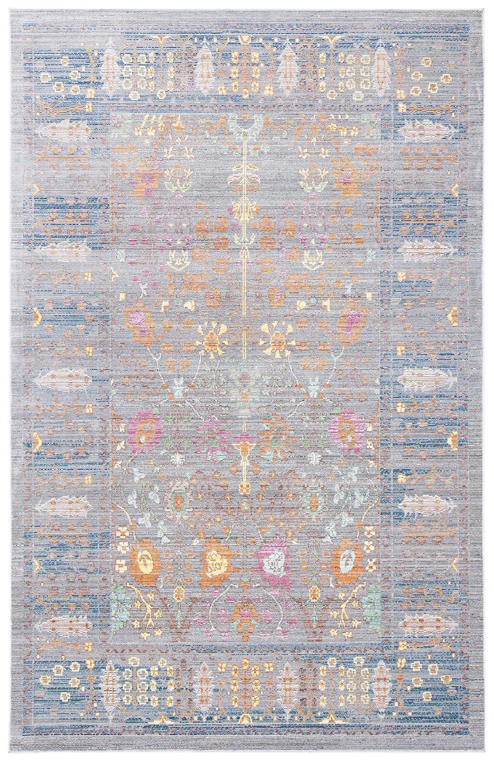 SAFAVIEH Valencia Grigor Traditional Polyester Area Rug, Grey/Multi, 4' x 6'