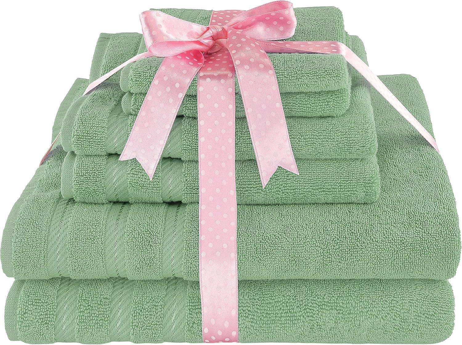 American Soft Linen 6 Piece Towel Set, 100% Cotton Bath Towels for Bathroom, Sage Green