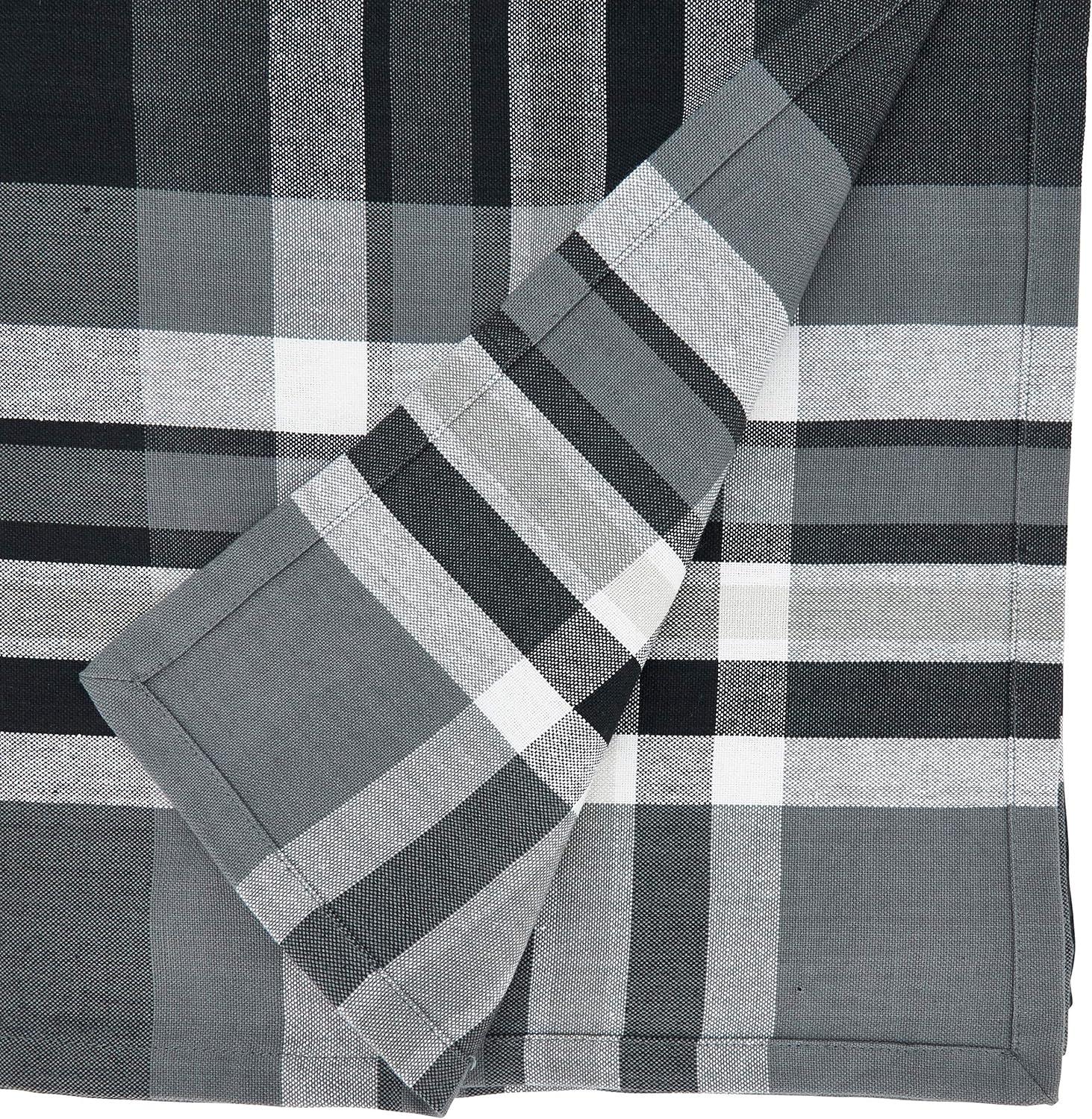 Gray Cotton Tablecloth with Striped Border, 70" x 120"