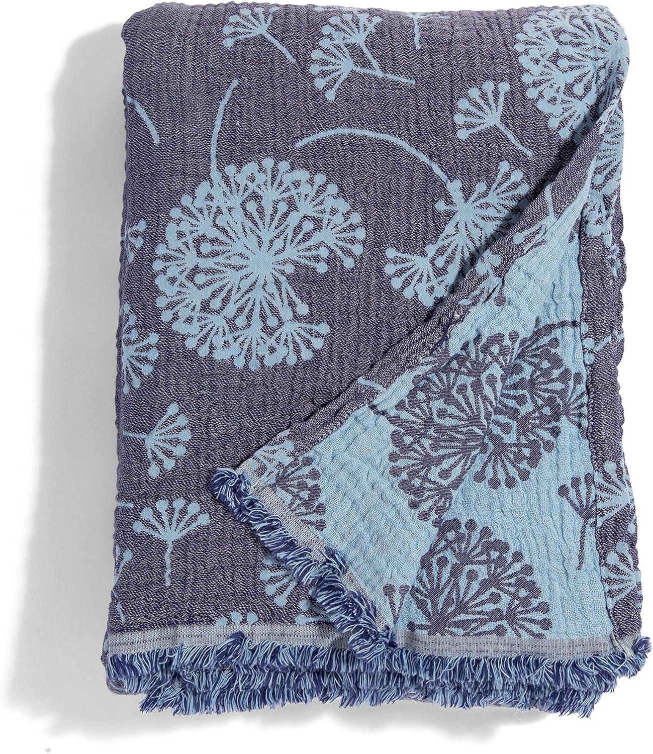 Navy and Blue Reversible Cotton Dandelion Throw Blanket