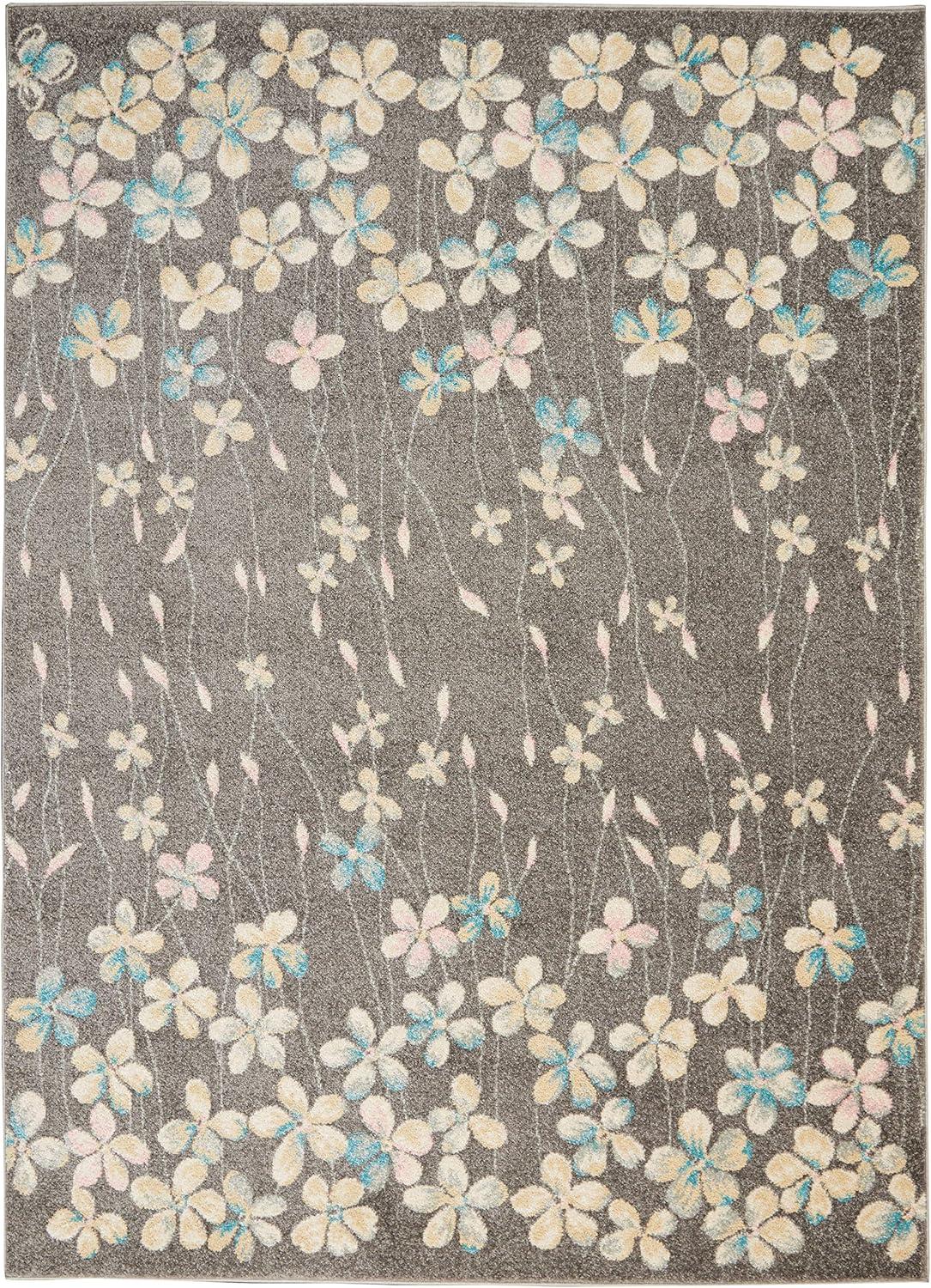 Nourison Tranquil 5'3" X 7'3" (5' x 7') Grey/Beige Area Rug Bohemian Botanical Vine and Bloom by Nourison