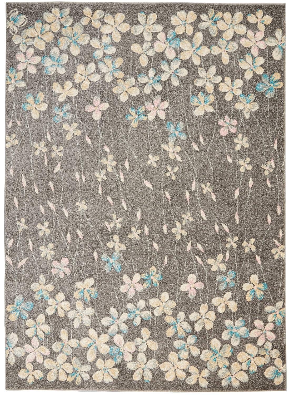 Nourison Tranquil 5'3" X 7'3" (5' x 7') Grey/Beige Area Rug Bohemian Botanical Vine and Bloom by Nourison