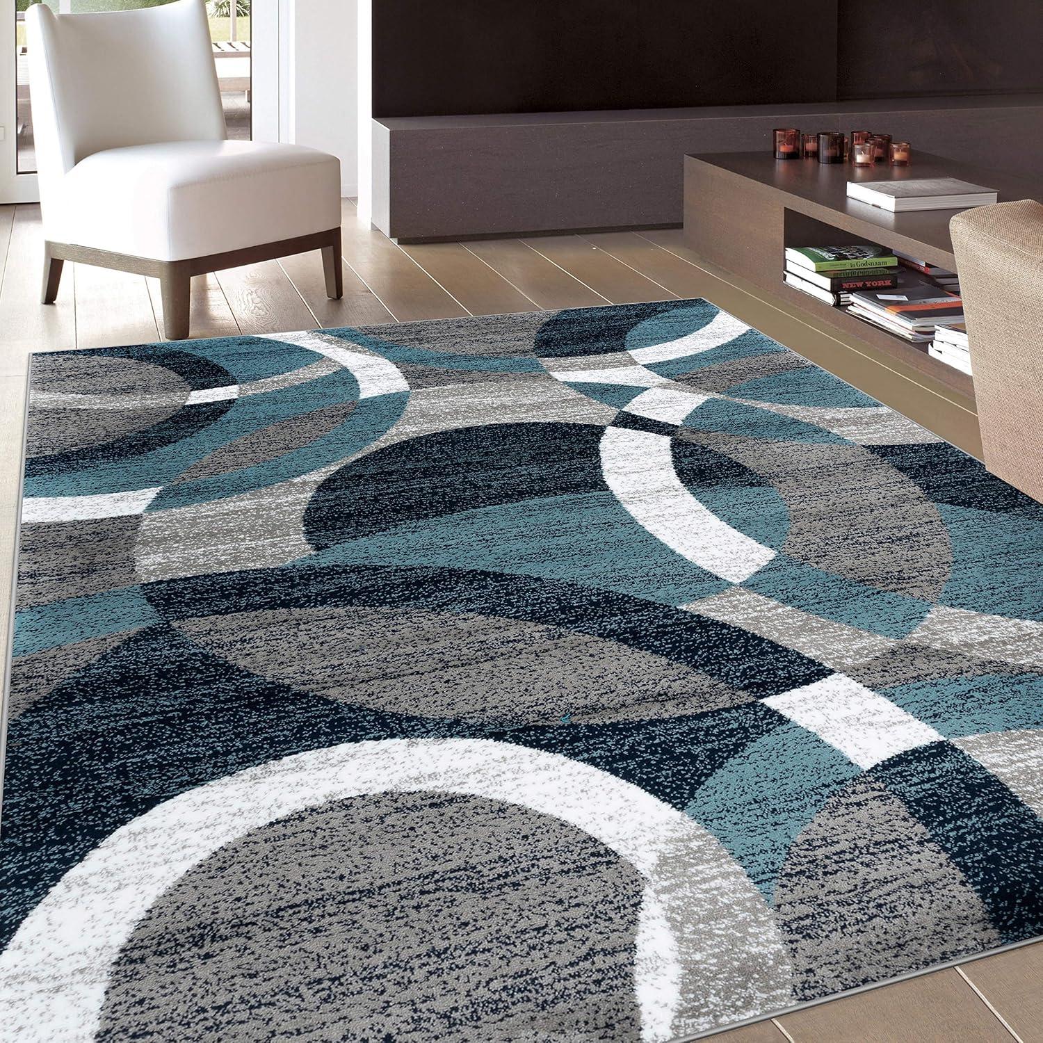World Rug Gallery Geometric Circles Blue 5'3" x 7'3" Area Rug