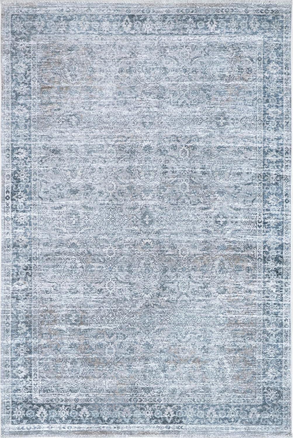 Light Blue 5' x 7' Washable Synthetic Area Rug