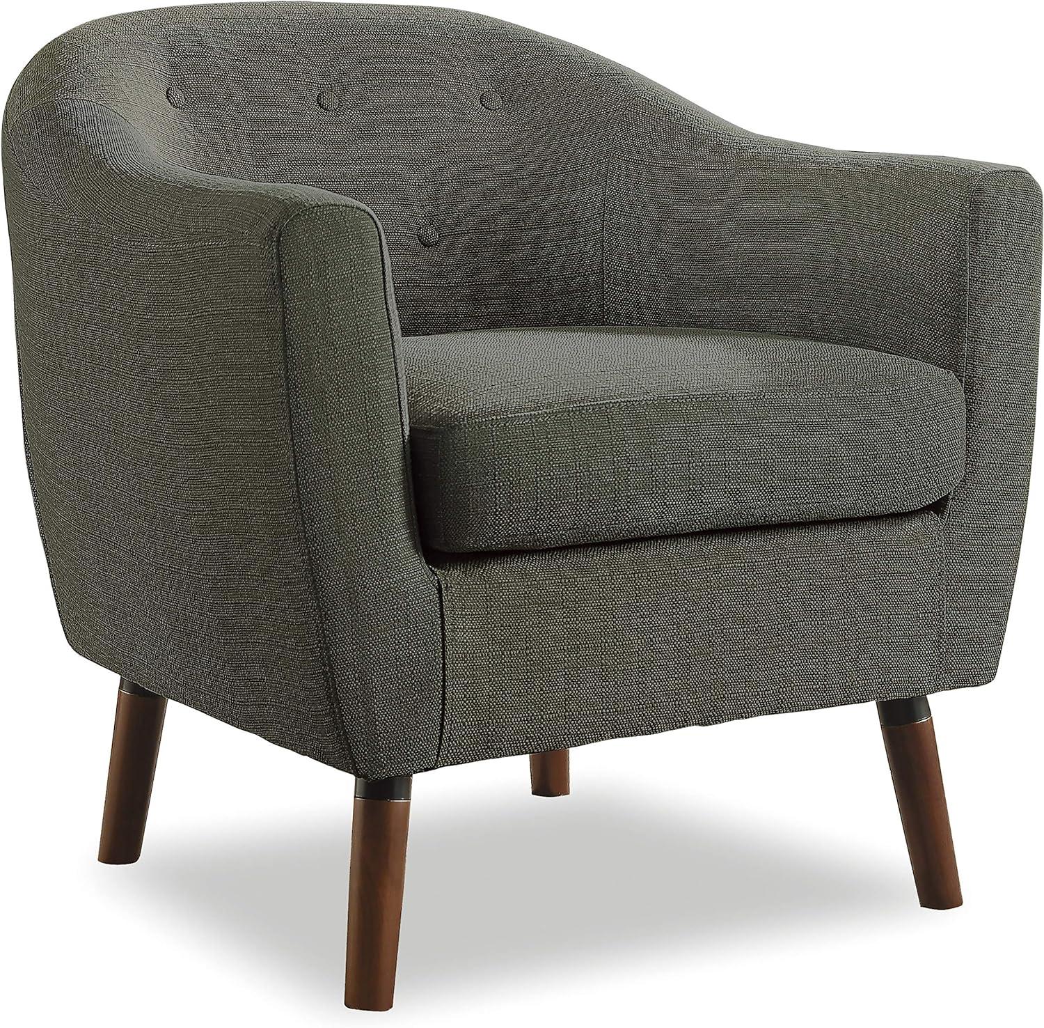 Scandinavian Gray Barrel Accent Chair with Cherry Wood Legs