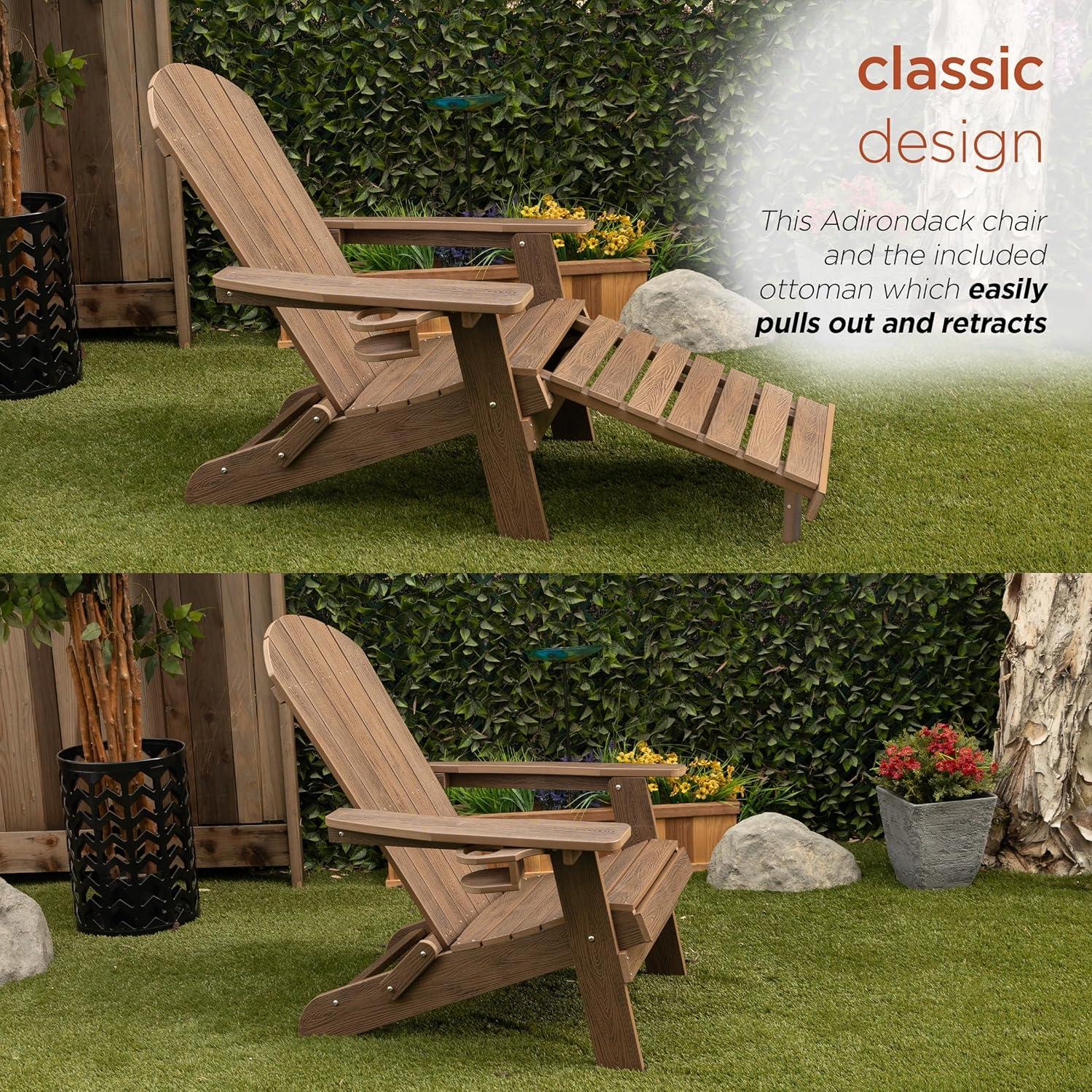 Teak Folding Adirondack Chair with Cup Holder and Ottoman