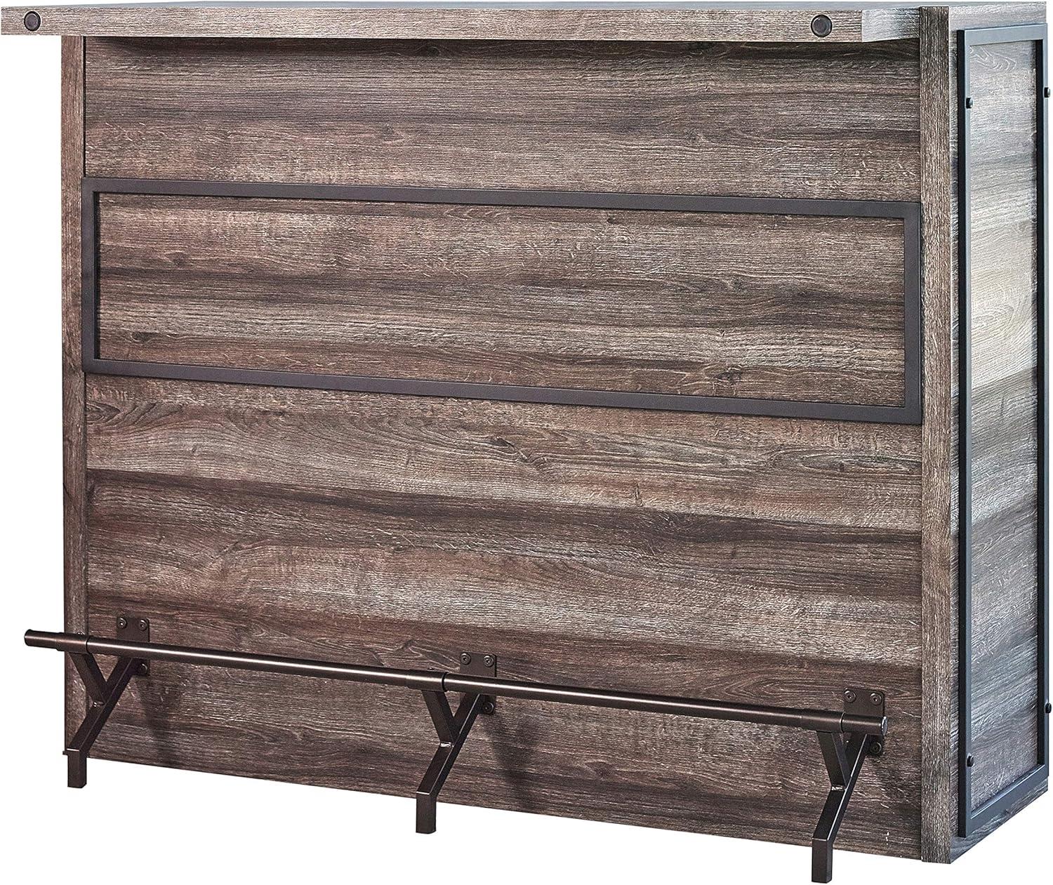 Rustic Aged Oak 5-Shelf Home Bar Unit with Metal Footrest