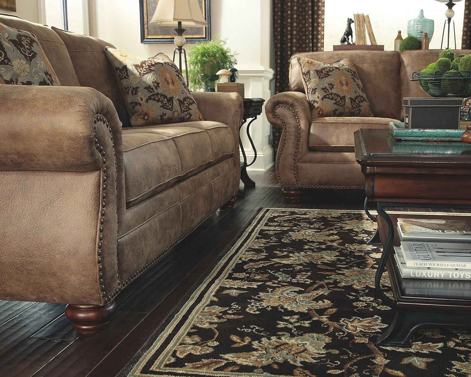 Traditional Brown Leather Sofa with Rolled Arms and Nailhead Trim