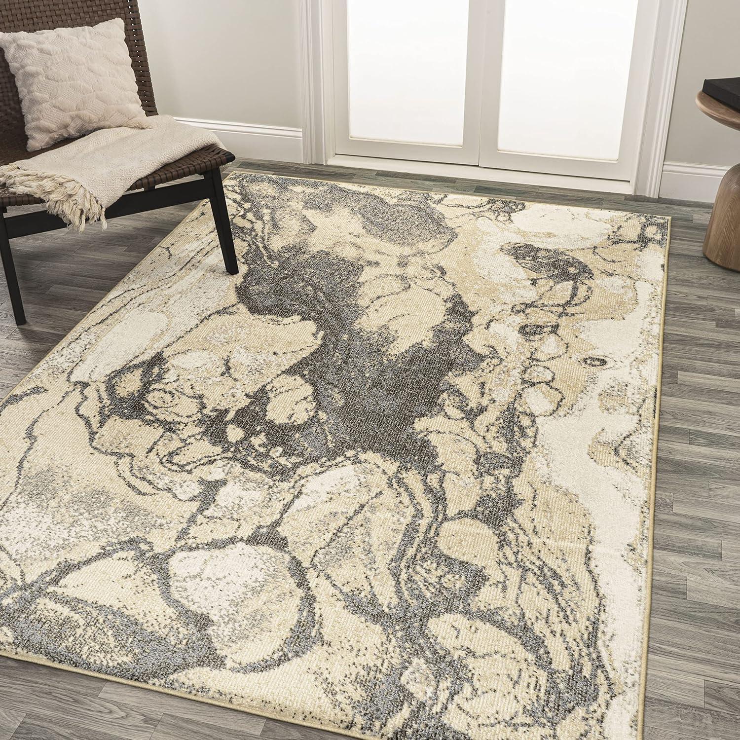 5' x 8' Marmo Abstract Marbled Modern Area Rug, Gold/Gray - JONATHAN Y