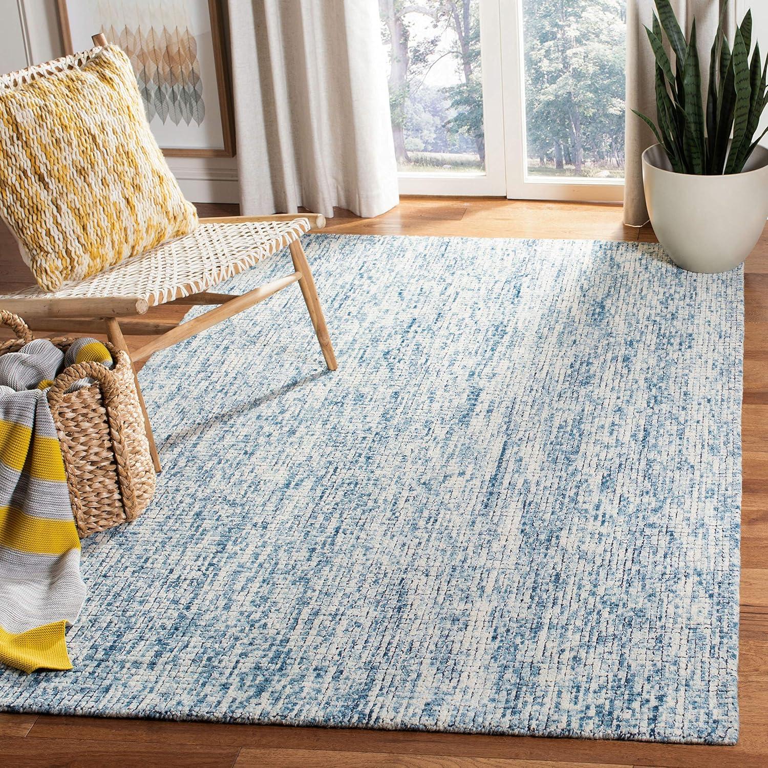 SAFAVIEH Abstract Devyn Geometric Wool Area Rug, Ivory/Navy, 6' x 9'