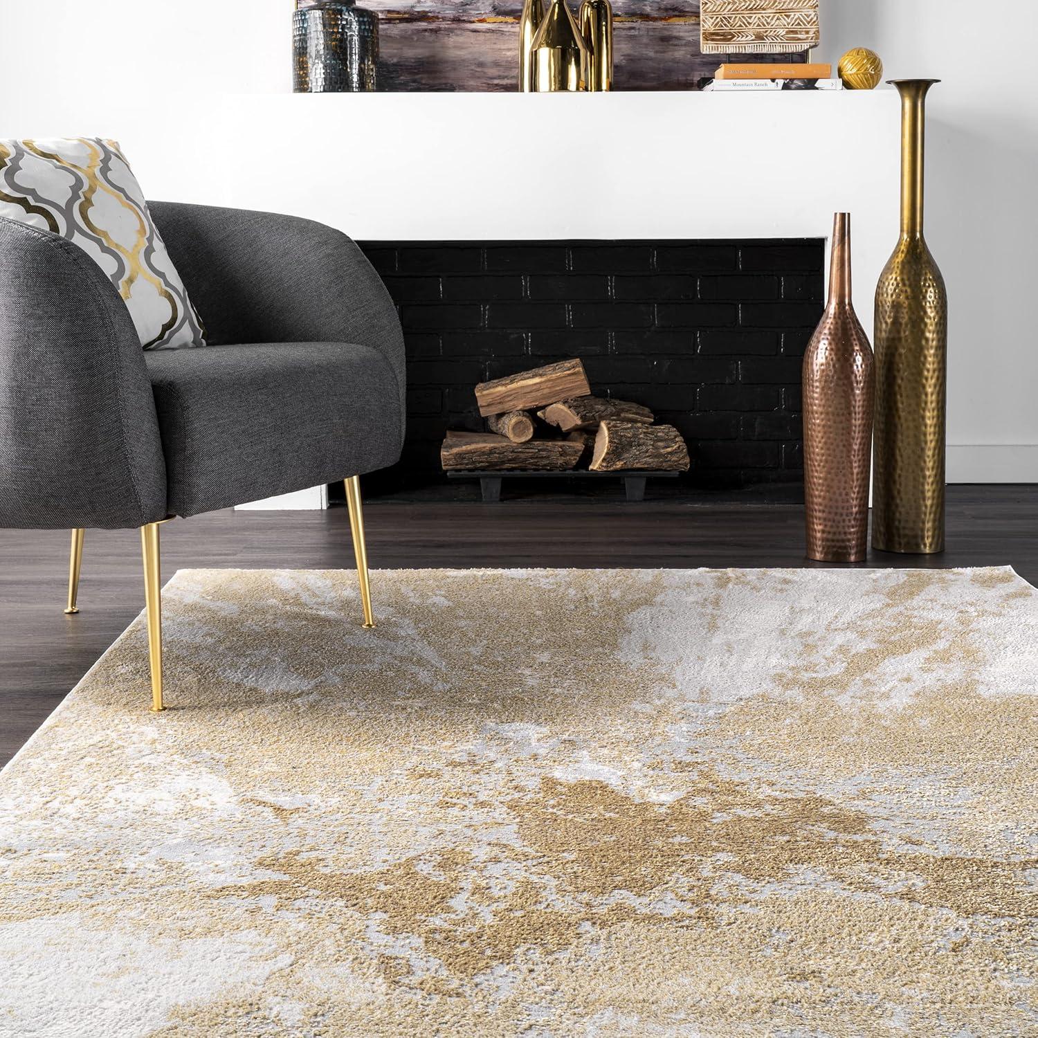 Eco-Friendly Gold Abstract 4'x6' Synthetic Area Rug