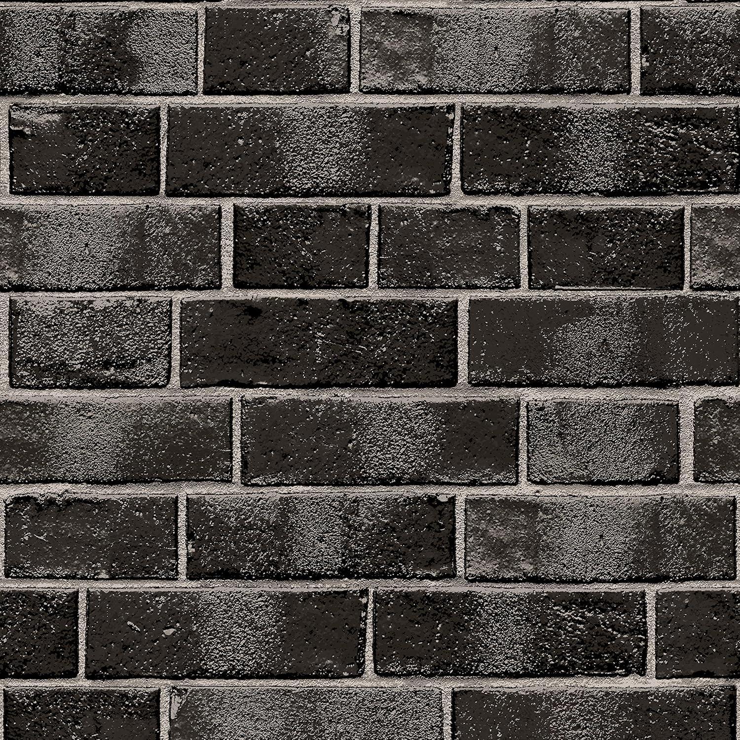 Tempaper & Co.® Brick Removable Peel and Stick Wallpaper, Ebony Brick, 28 sq ft: Faux Sticky Vinyl, Classic Pattern
