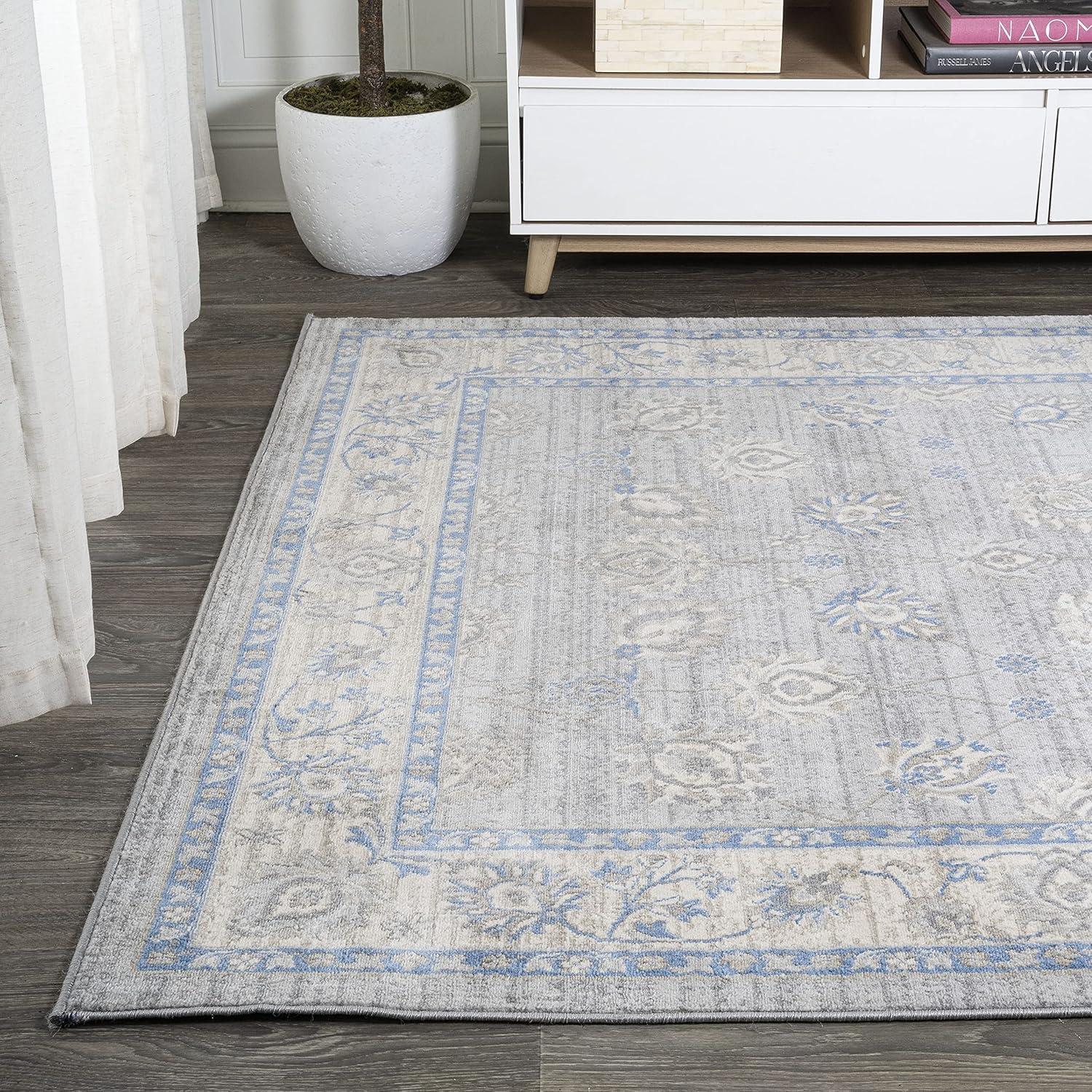 4' X 6' Modern Persian Vintage Moroccan Traditional Area Rug, Gray/Blue - JONATHAN Y