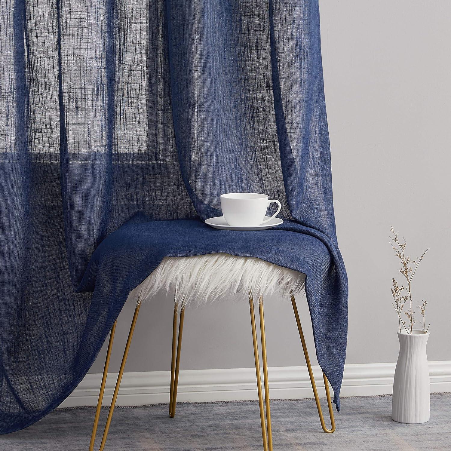THD Serena Faux Linen Textured Semi Sheer Transparent Window Grommet Long Thick Curtain Panels, Pair