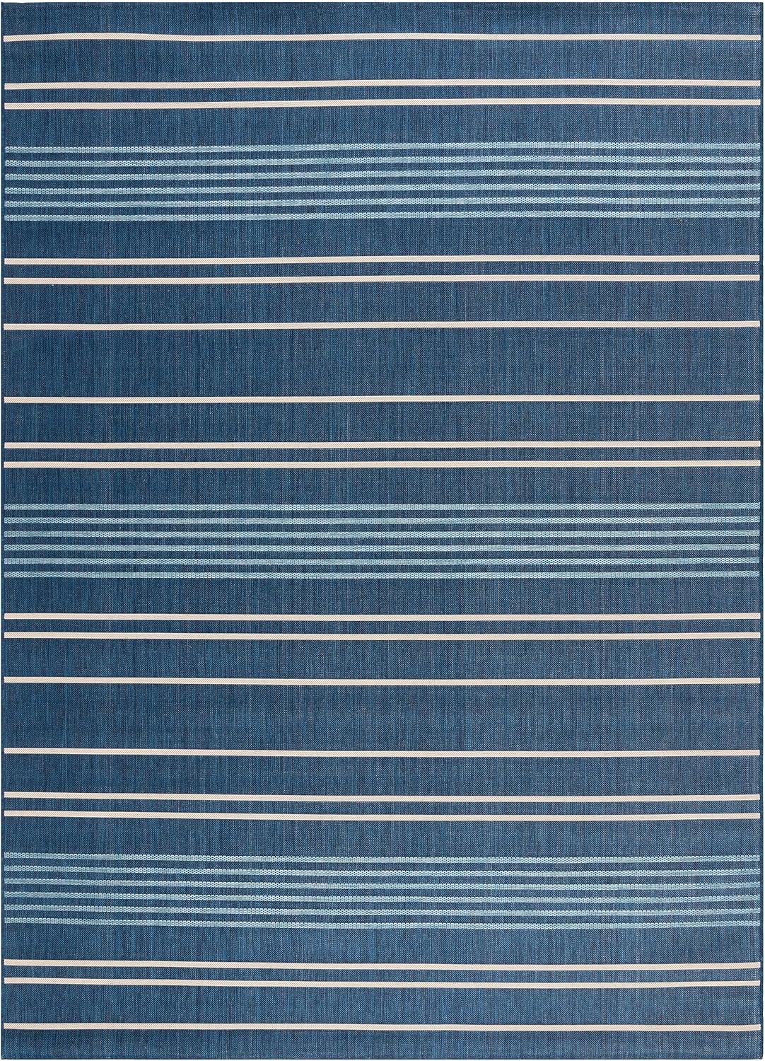 Navy and Blue Striped Rectangular Synthetic Indoor/Outdoor Rug, 8' x 11'