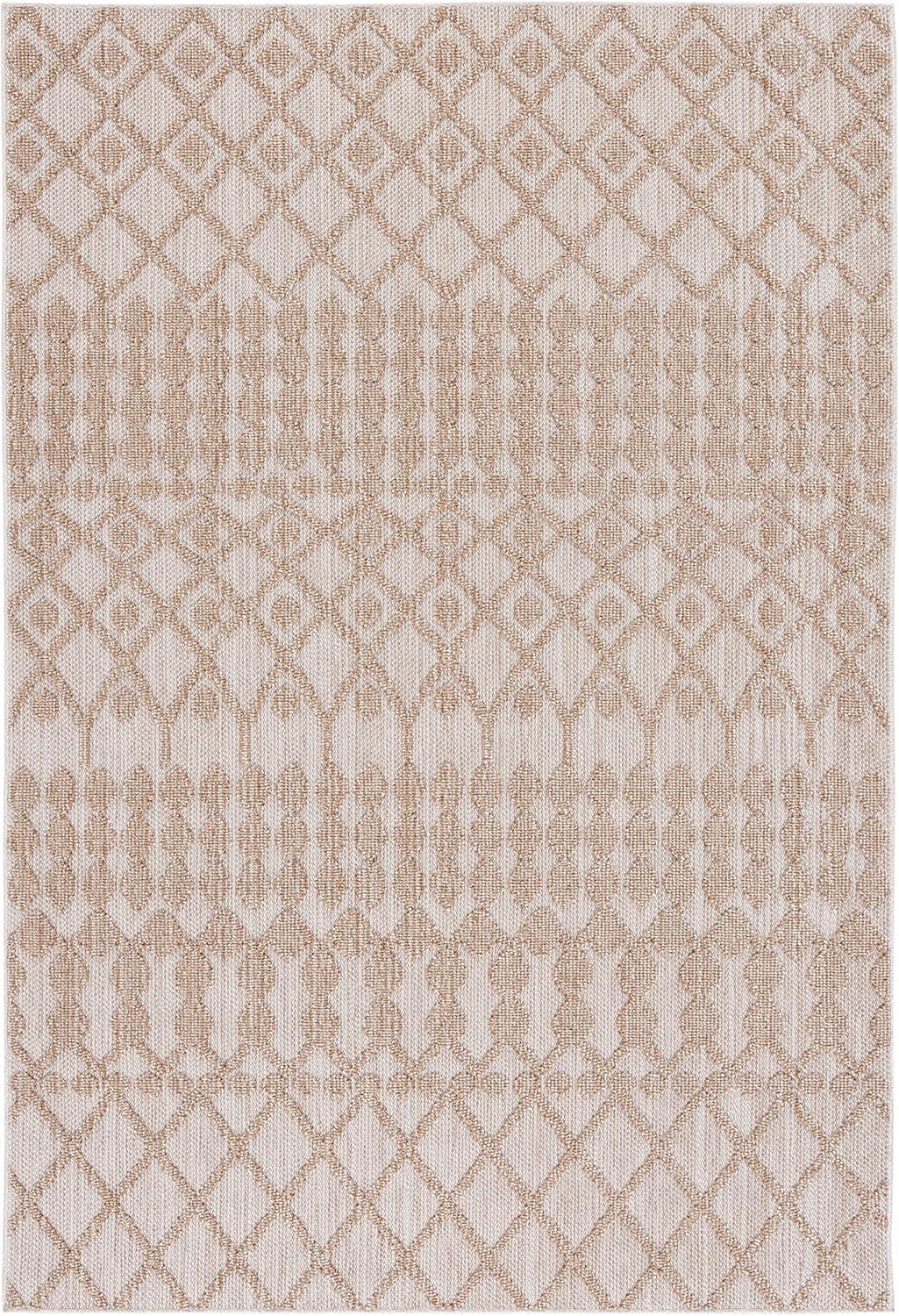 Boho Chic Beige & Brown Synthetic Indoor/Outdoor Area Rug