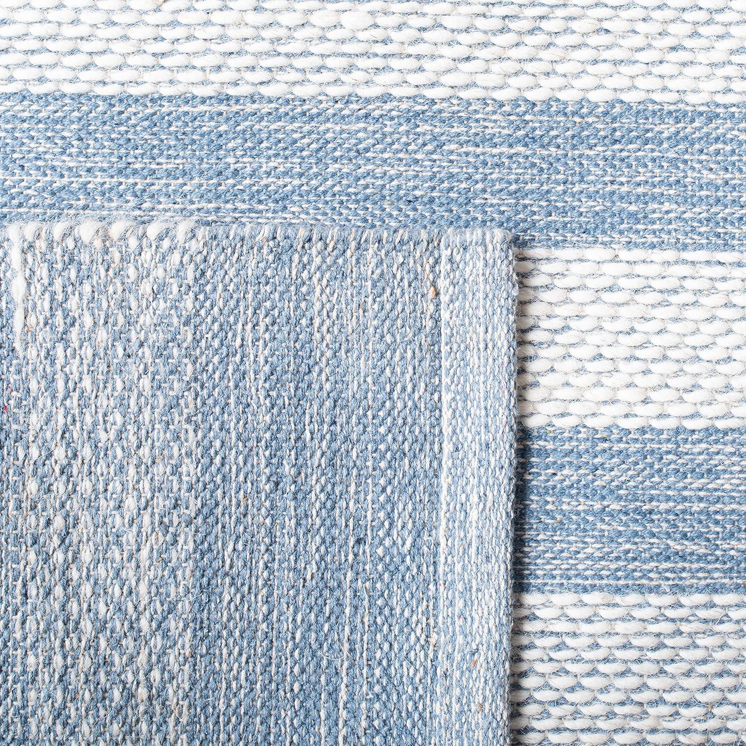 Striped Kilim STK504 Hand Woven Area Rug - Ivory/Blue - 7'x7' - Safavieh.