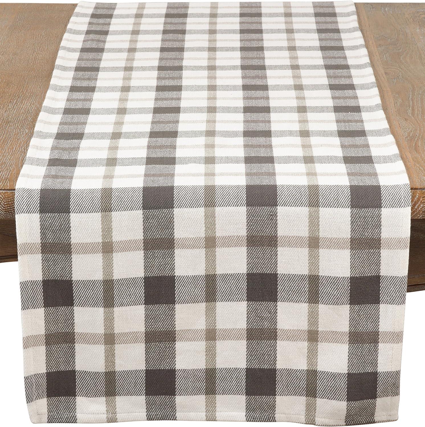 Gray Buffalo Plaid Cotton Table Runner, 16" x 72"