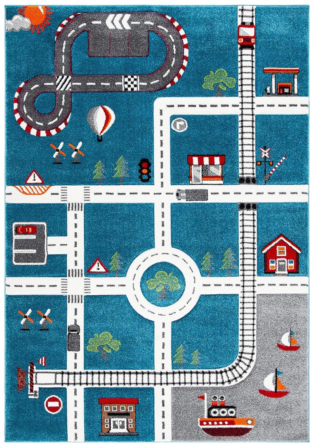 Carousel Kids  CRK192 Loomed Indoor Area Rug - Turquoise/Ivory - 5'3"x7'6" - Safavieh