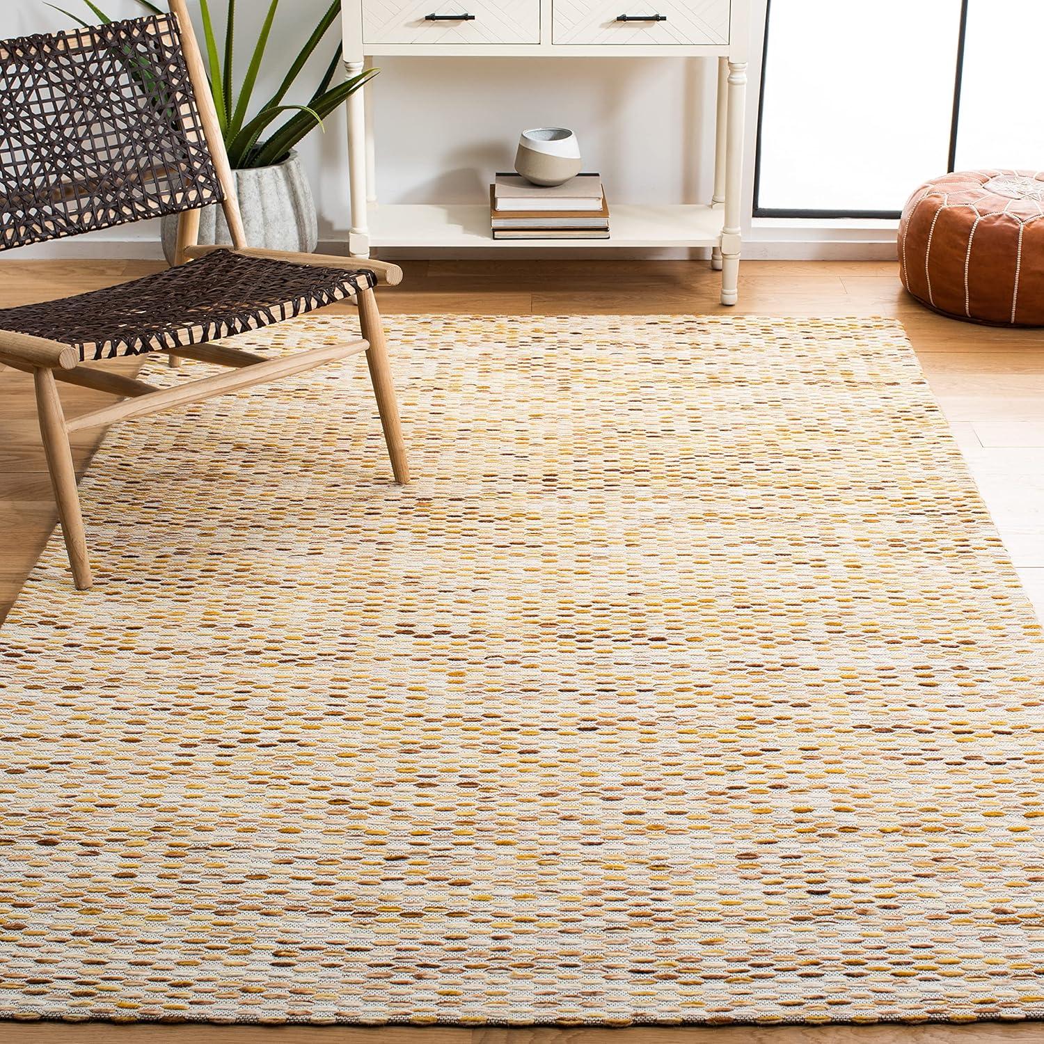 Yellow and Ivory Flat Woven Wool Area Rug, 6' x 9'