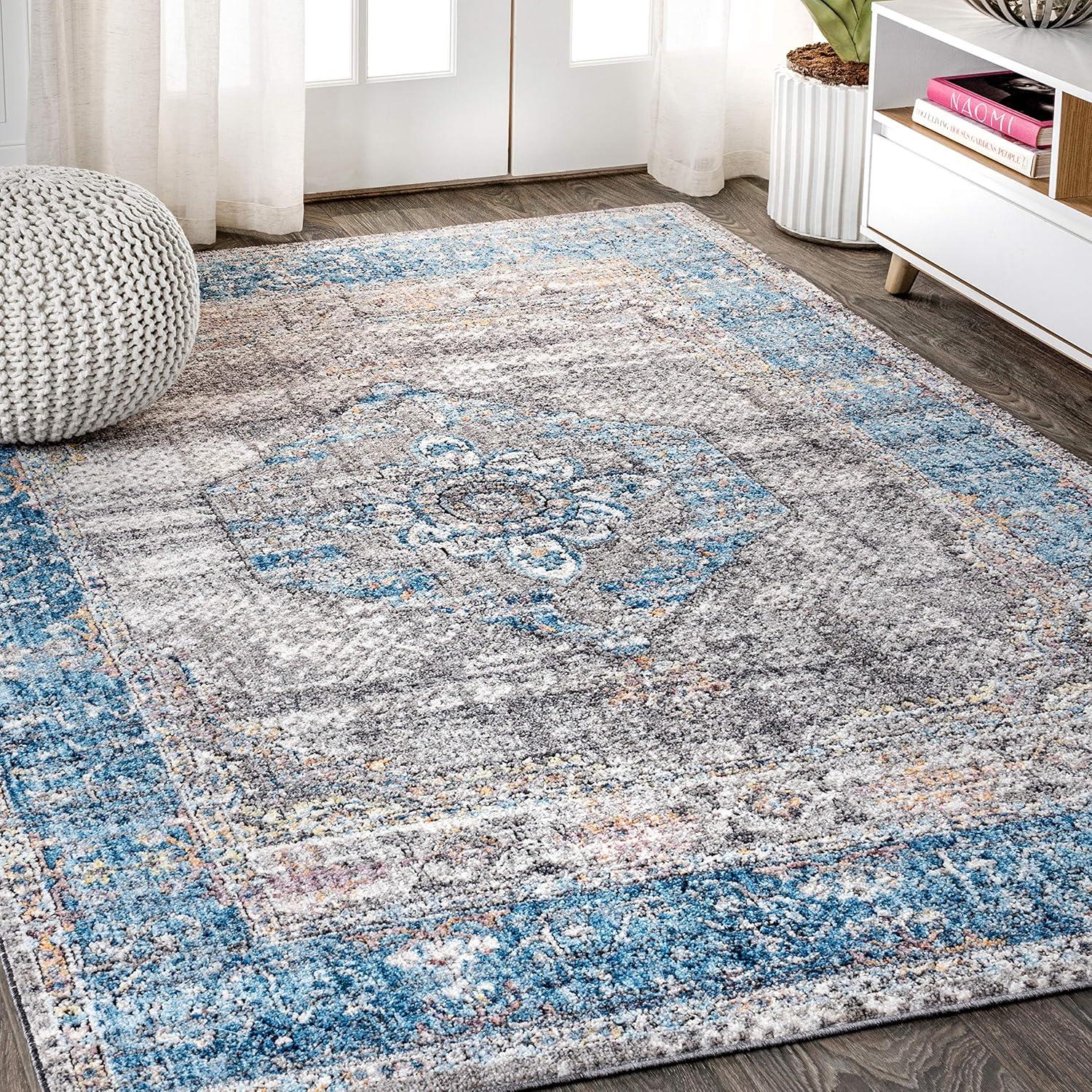 5'x8' Anatolia Vintage Medallion Area Rug, Peacock Blue/Gray - JONATHAN Y