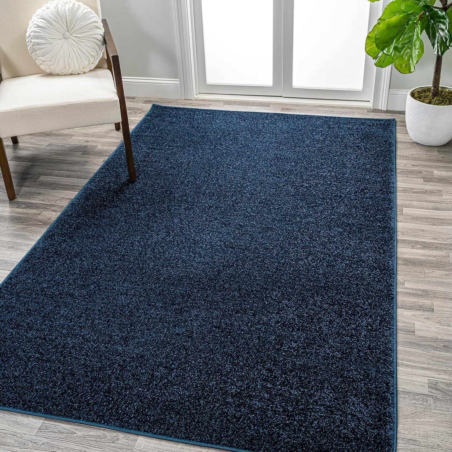 5'x8' Haze Solid Low-Pile Area Rug, Navy - JONATHAN Y