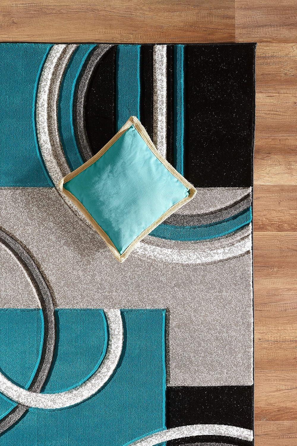 GLORY RUGS Area Rug Modern Soft Hand Carved Contemporary Floor Carpet with Premium Fluffy Texture for Indoor Living Dining Room and Bedroom Area (4x6, Turquoise)