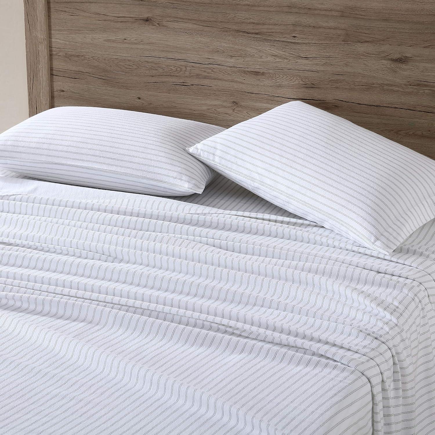 Gray Striped Cotton Flannel King Sheet Set with Deep Pockets