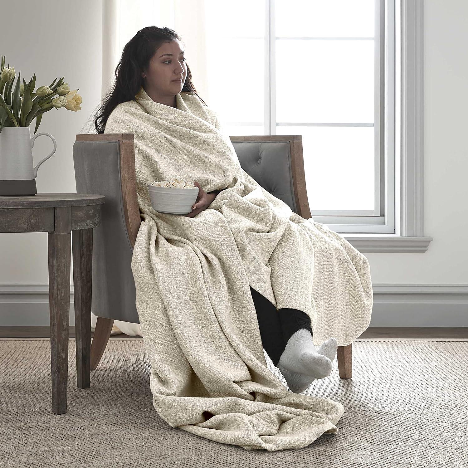 Vellux Vellux 100% Cotton Blanket - Soft, Breathable, Cozy & Lightweight Thermal Blanket  All-Season Blanket Perfect for Layering Bed, Couch & Sofa - Hotel Quality