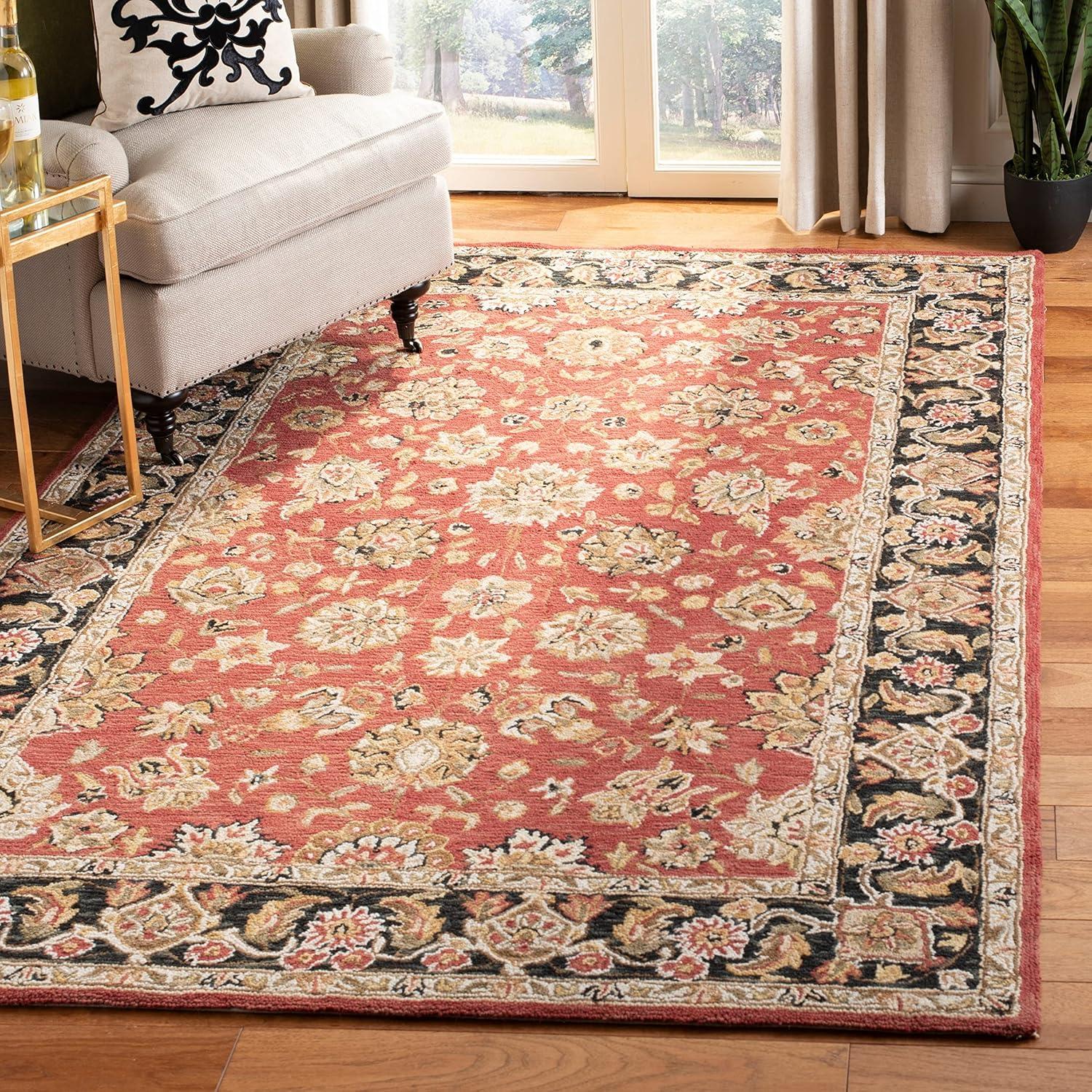 SAFAVIEH Chelsea Kaeden Floral Wool Area Rug, Light Blue/Black, 3' x 3' Round