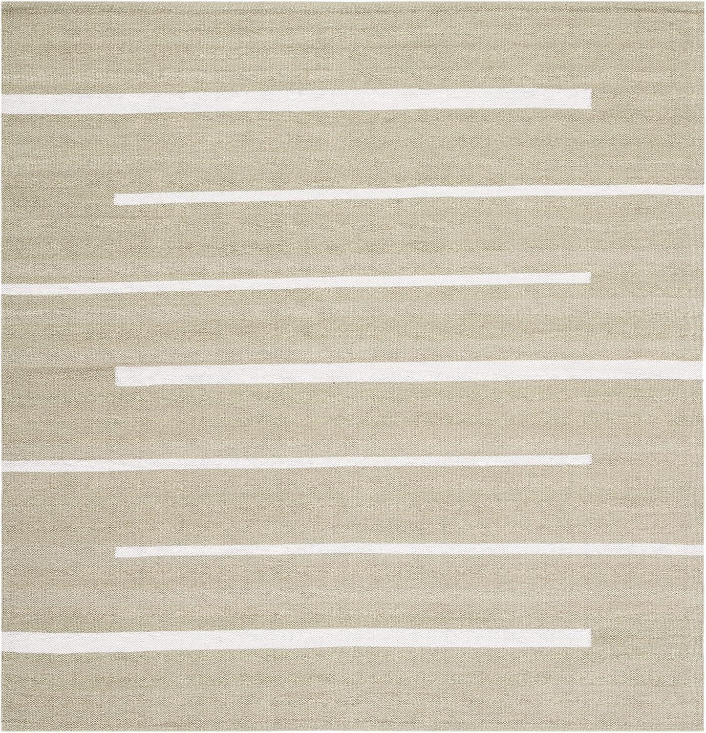 Ivory Coastal Stripe 6' Square Handmade Cotton Area Rug