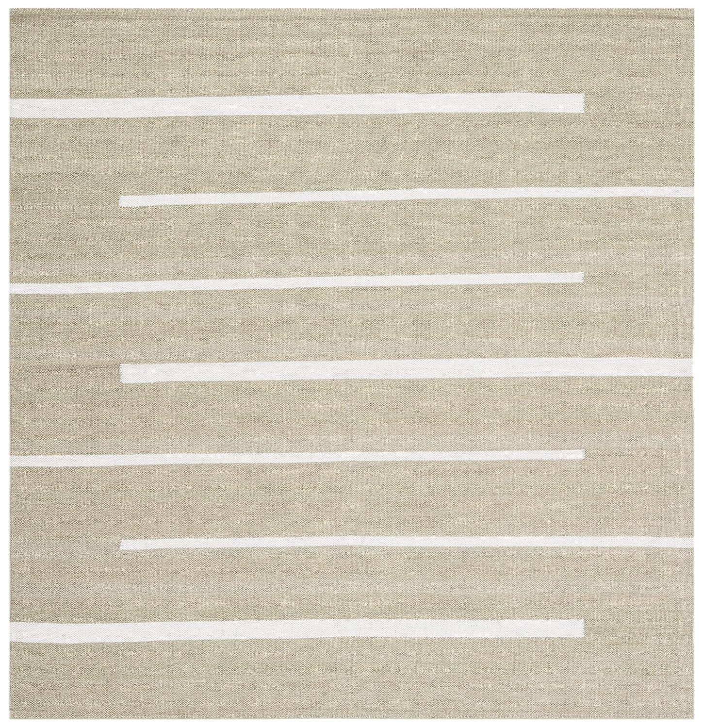 SAFAVIEH Montauk Oswald Geometric Striped Cotton Area Rug, Ivory/Light Green, 6' x 6' Square