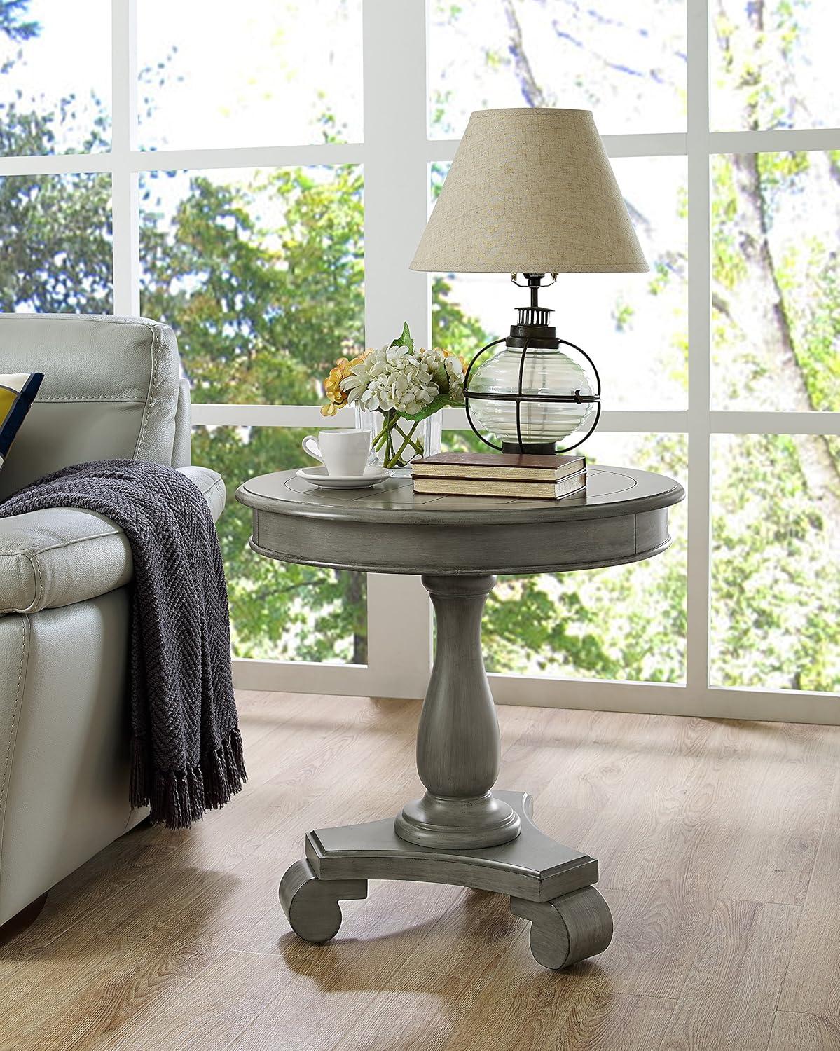 Roundhill Furniture Rene Round Wood Pedestal End Table in Gray