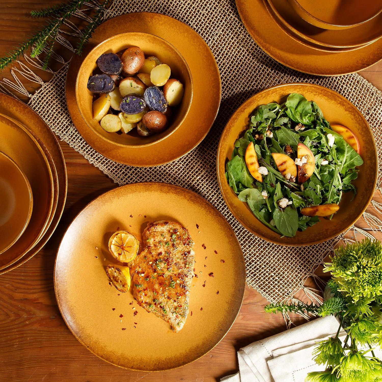 bloomhouse Palermo Sun 16 Piece Stoneware Reactive Glaze Plates and Bowls Dinnerware Set